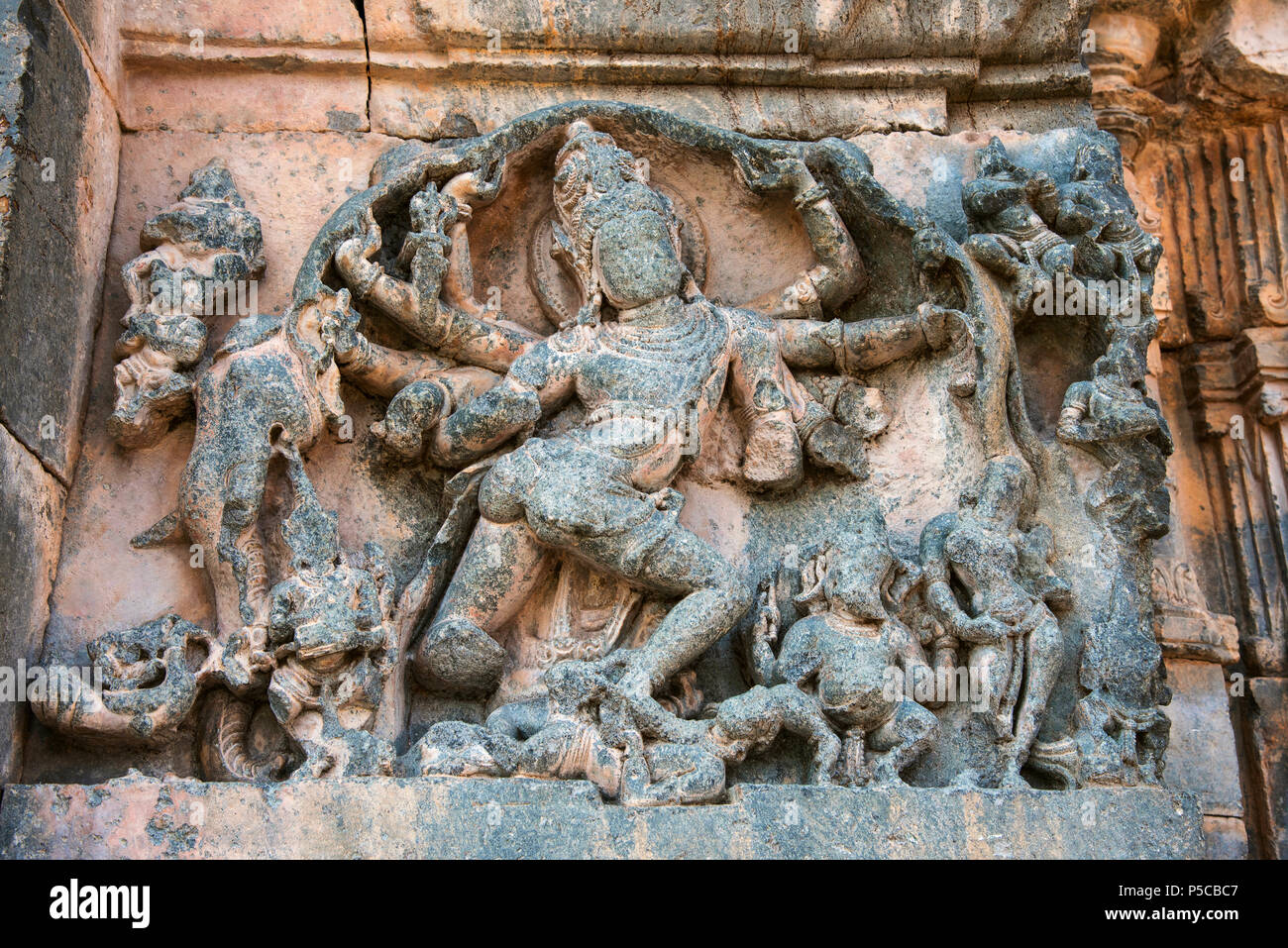 Shiva as Gajantaka,  outer wall of Kasivisvesvara Shiva temple, Lakkundi, Gadag, Karnataka, India Stock Photo
