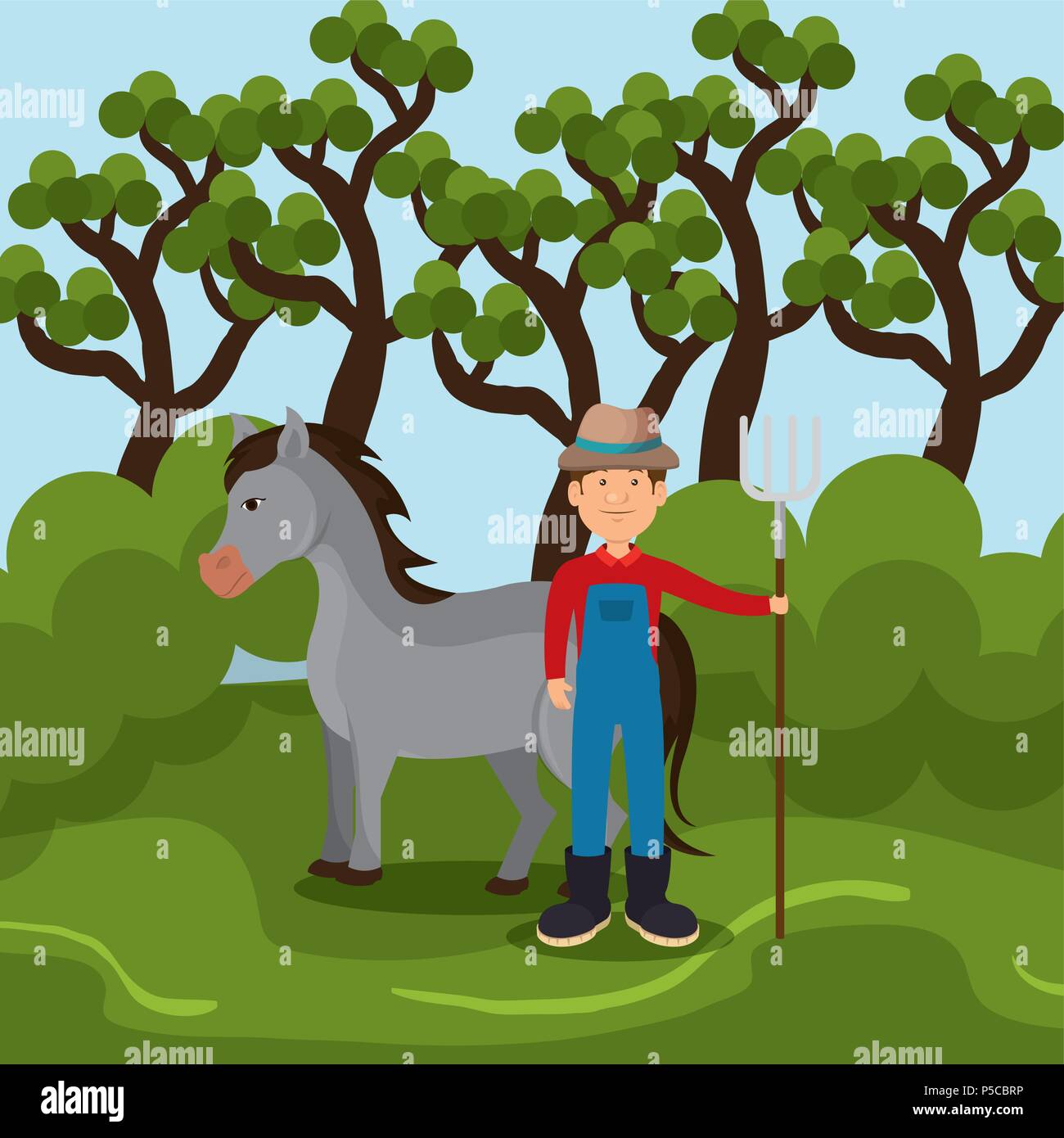 farmer in the farm scene Stock Vector Image & Art - Alamy