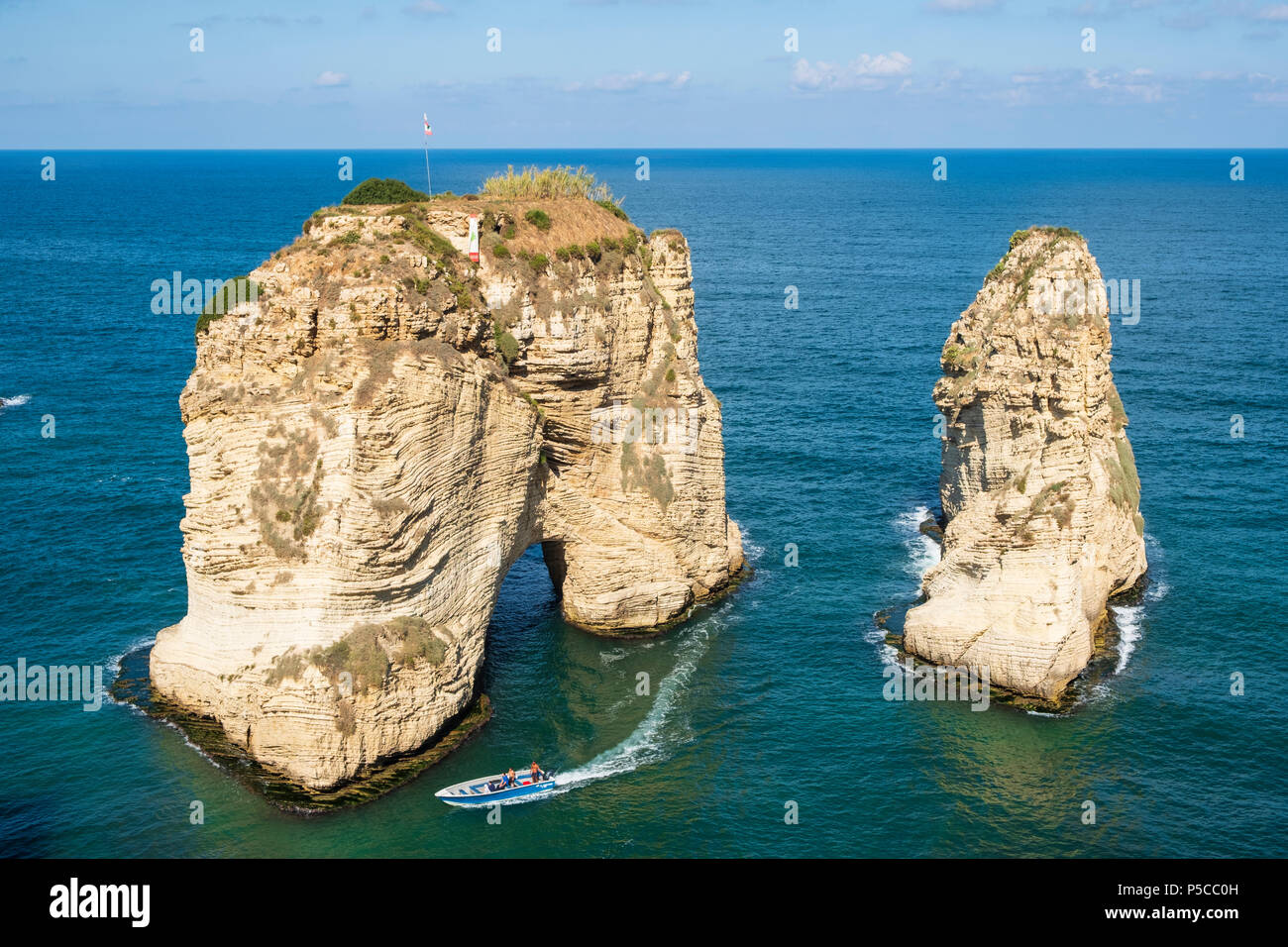 The Pigeon Rocks at Raouche, Beirut, Lebanon Stock Photo