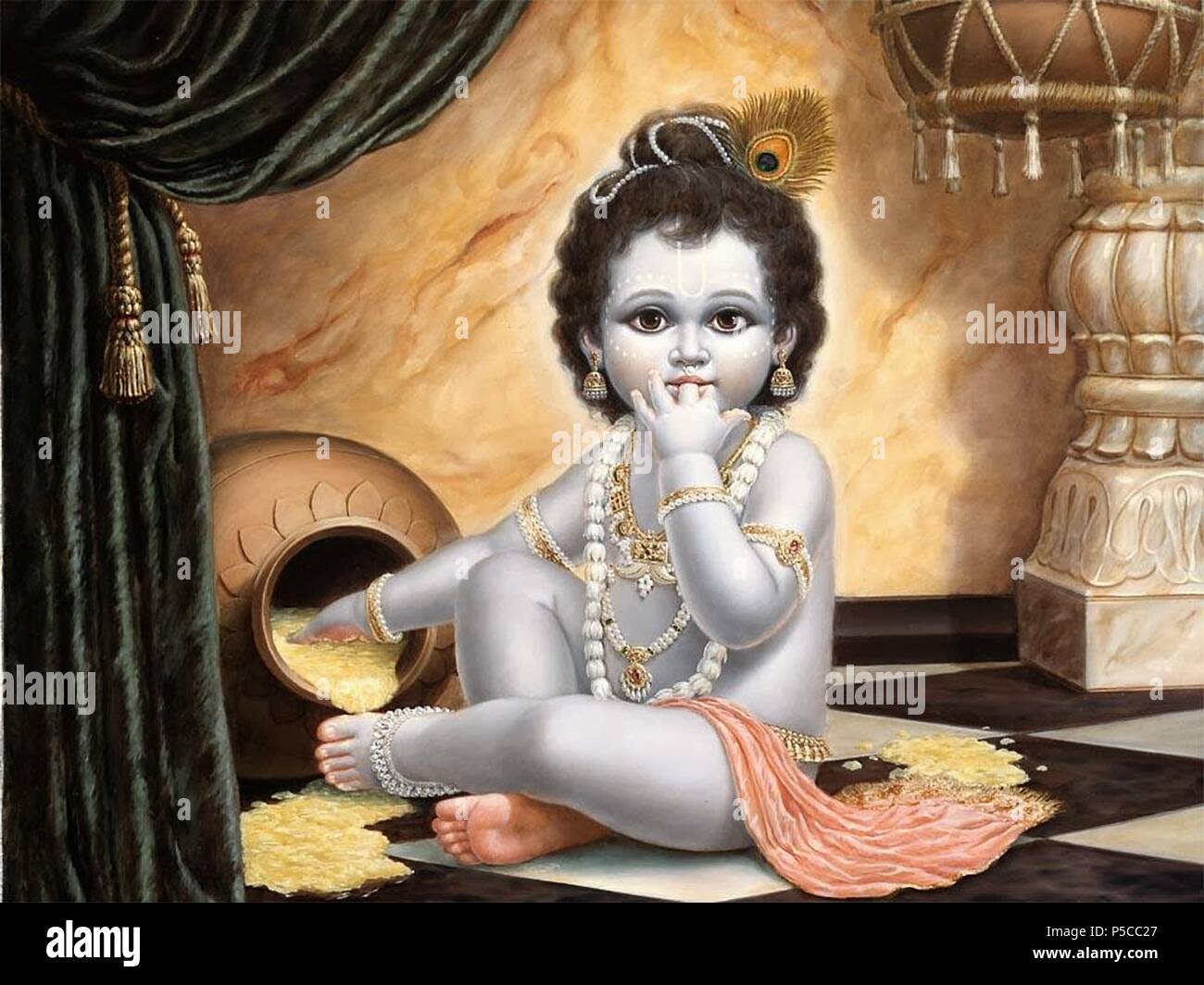 Indian God Krishna as a child playful colourful illustration Stock Photo -  Alamy