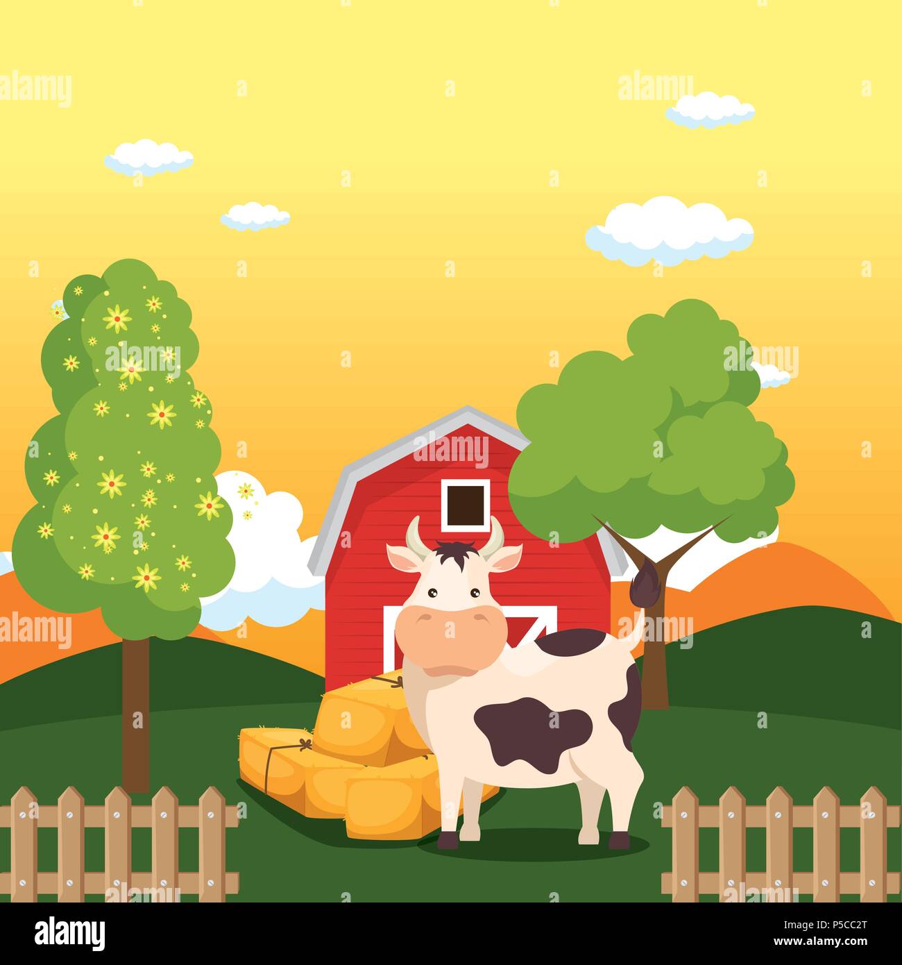 Cows and village scene Stock Vector Images - Alamy