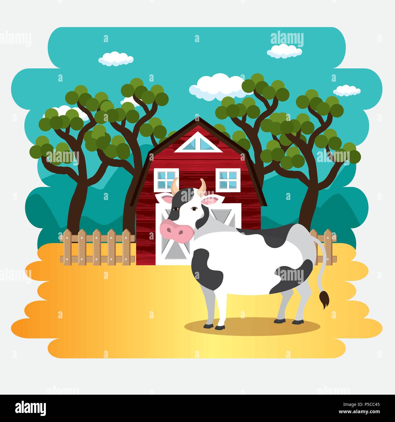 Cows and village scene Stock Vector Images - Alamy