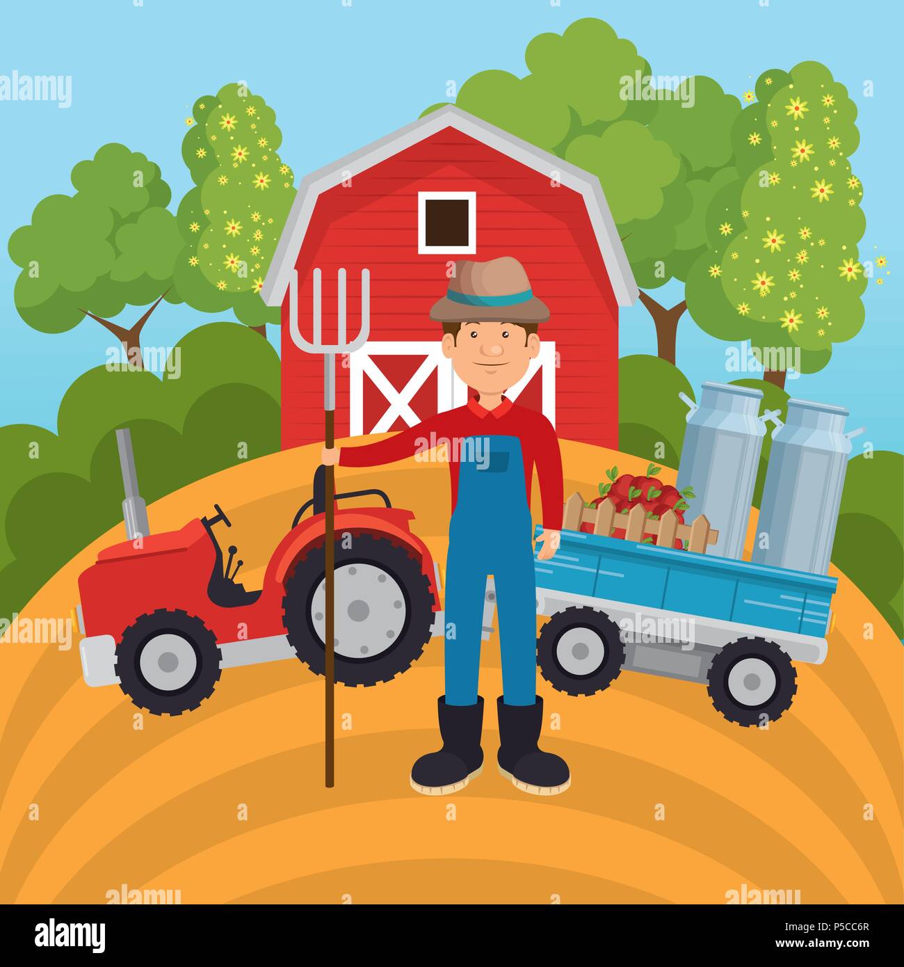 farmer in the farm scene Stock Vector Image & Art - Alamy