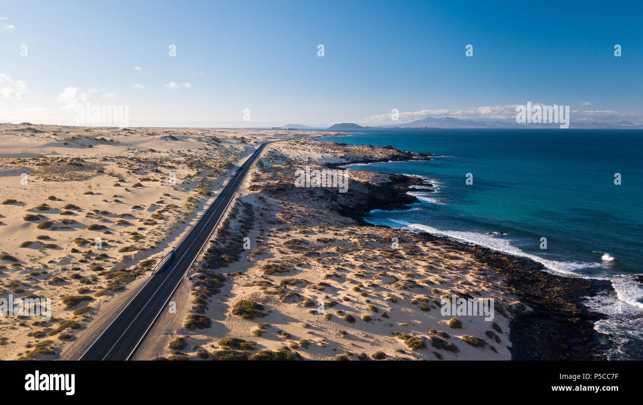 road in the desert, fuerteventura canary islands Stock Photo