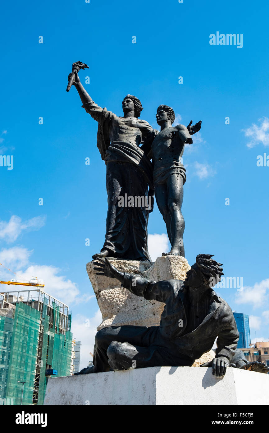 The Martyrs statue in Martyrs Square, Beirut , Lebanon Stock Photo