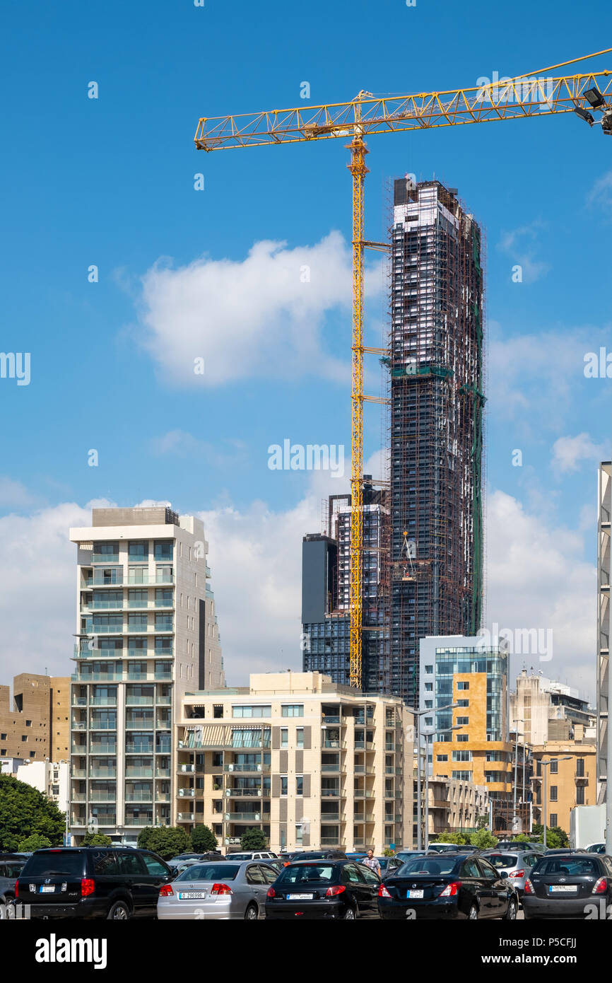 New skyscraper under construction in central down town district of Beirut, Lebanon Stock Photo