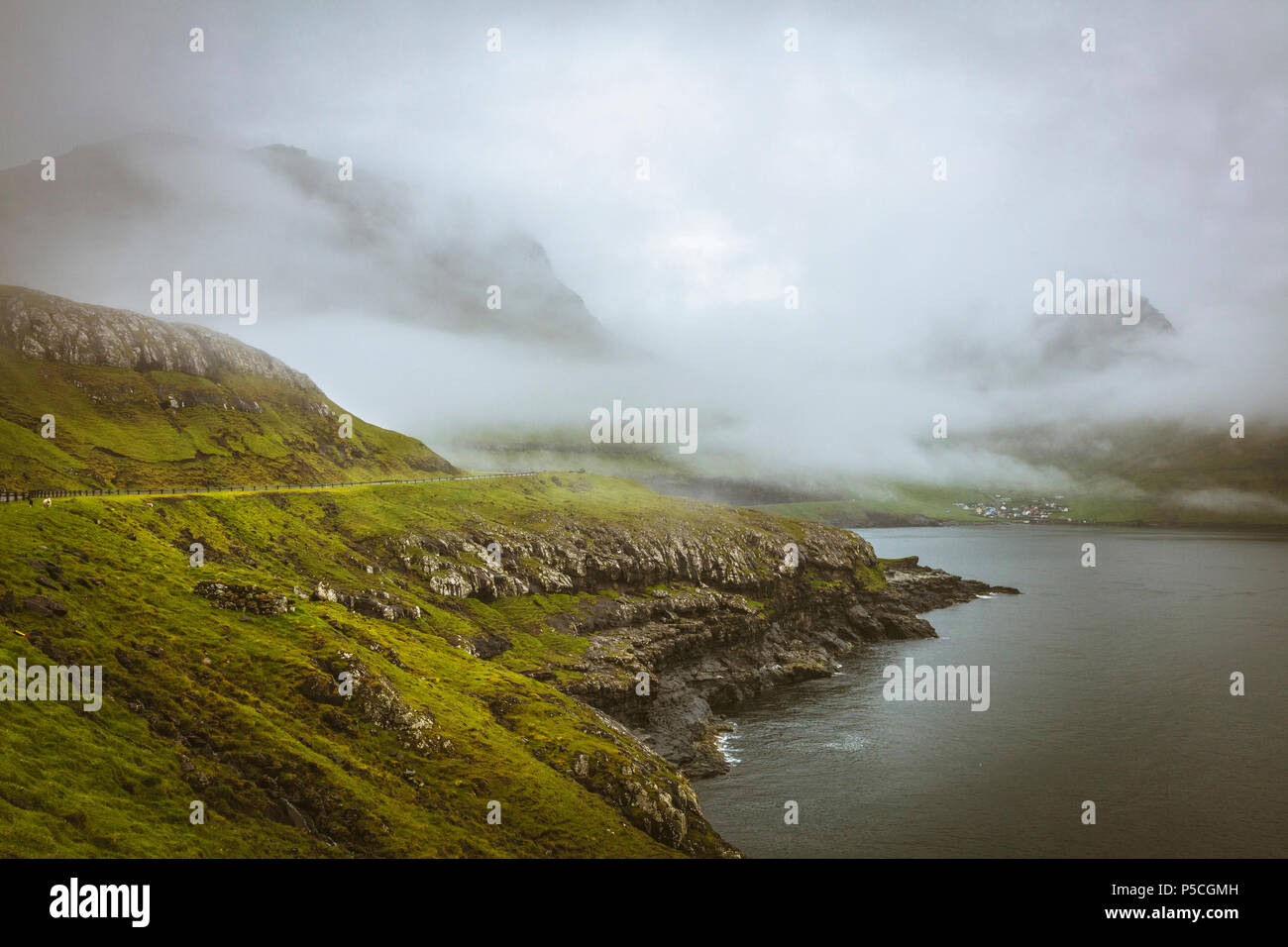 view of faroe islands in rainy  day Stock Photo