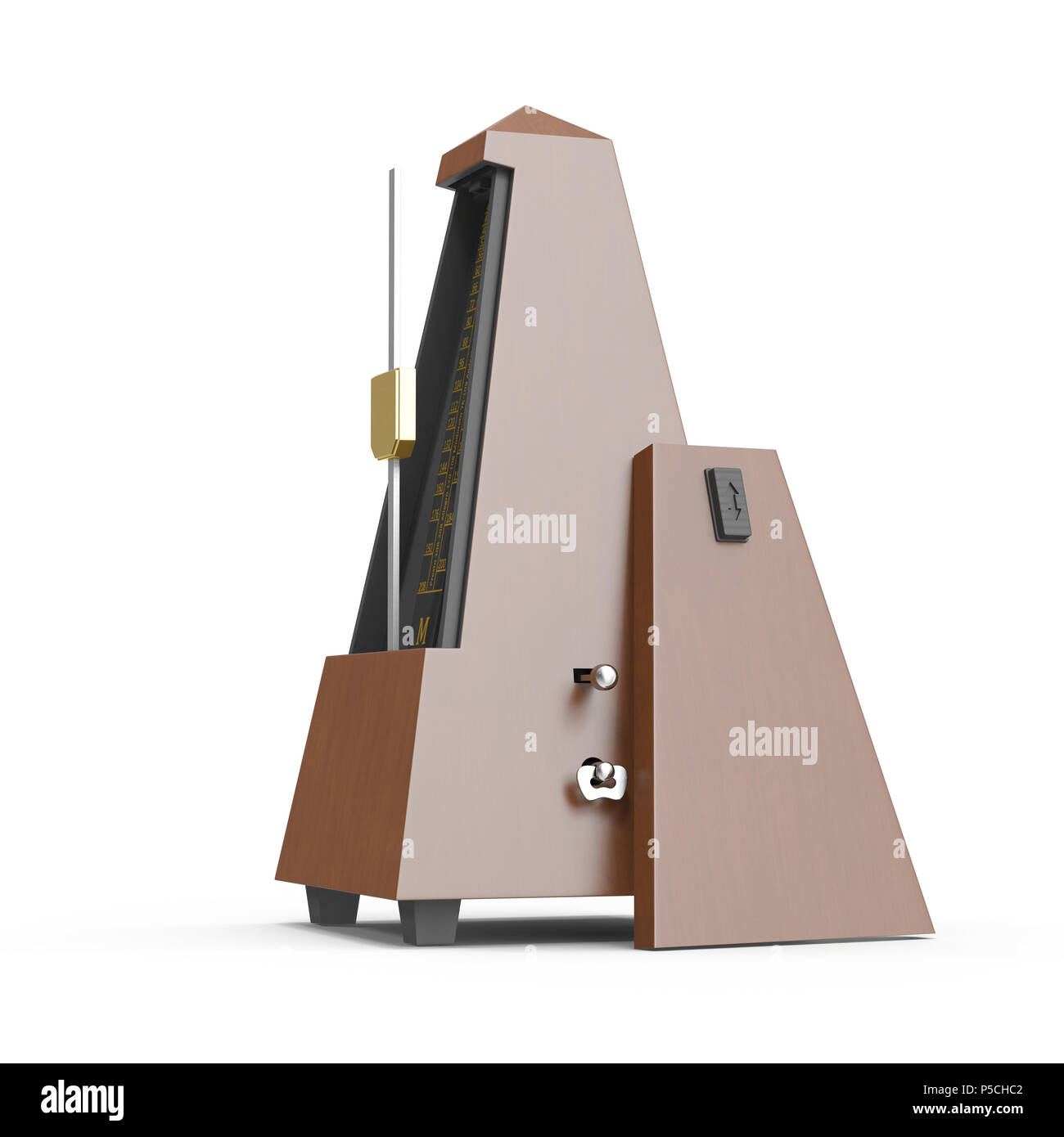 The old fashioned metronome isolated on white. 3D illustration Stock