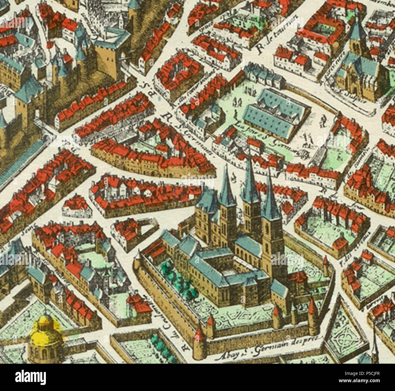 51 Abbey and Foire SaintGermain detail 1615 Mérian map of Paris