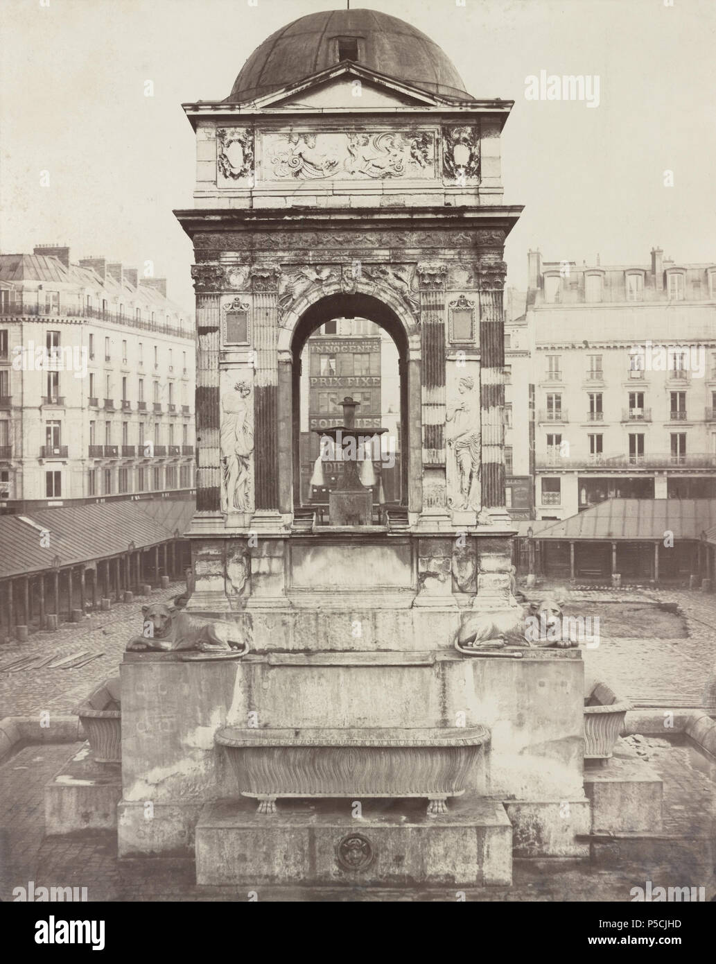 N/A. English: Fountain of the Innocents, Paris, France . circa 1858. Charles Marville 326 Charles Marville - Fountain of the Innocents, Paris, France Stock Photo