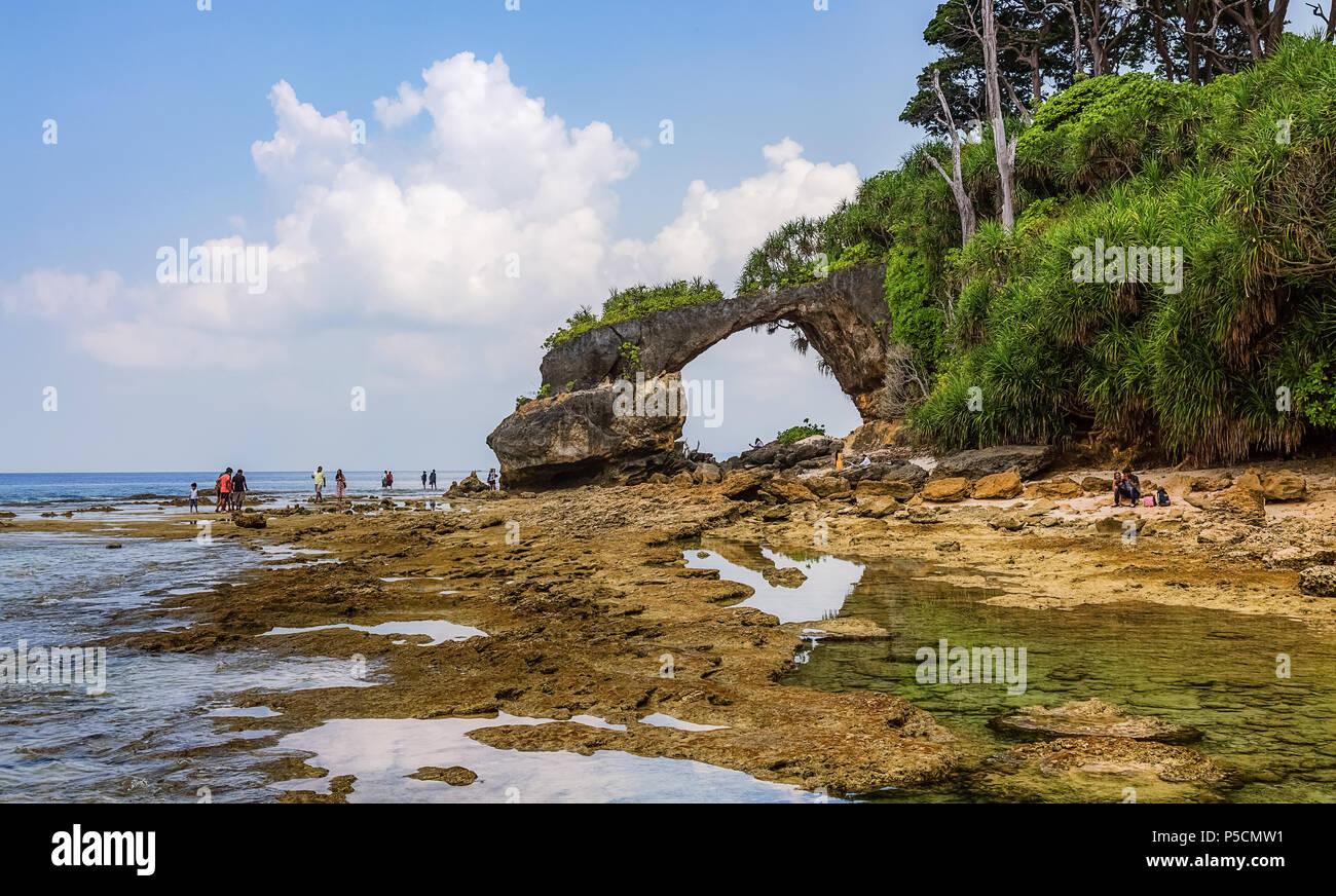 Natural bridge rock formation at Neil island beach Andaman India. Stock Photo