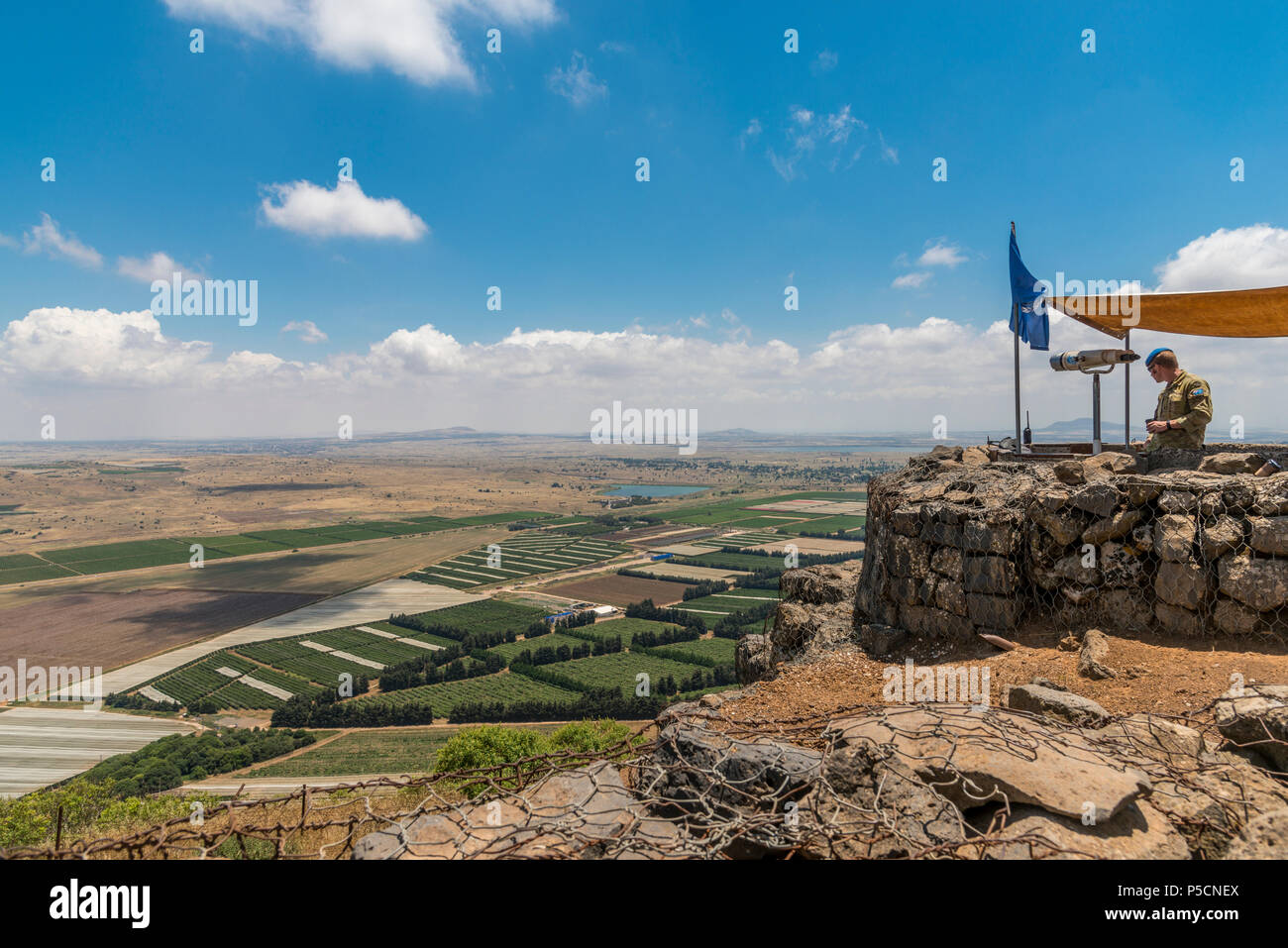 Golan Heights, Israel - May 6, 2018 : UN observers in the Israeli syrian border Stock Photo