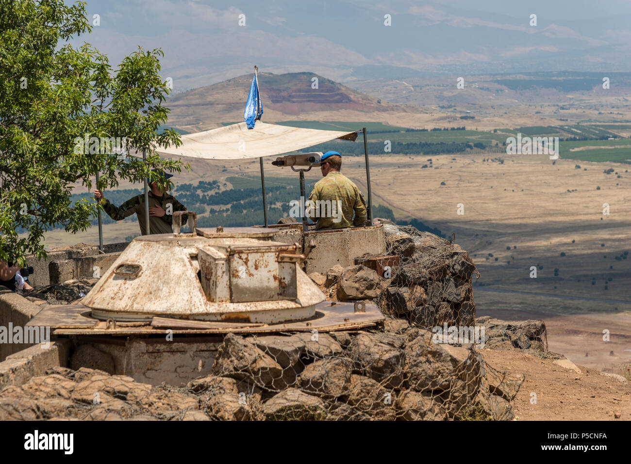 Golan Heights, Israel - May 6, 2018 : UN observers in the Israeli syrian border Stock Photo