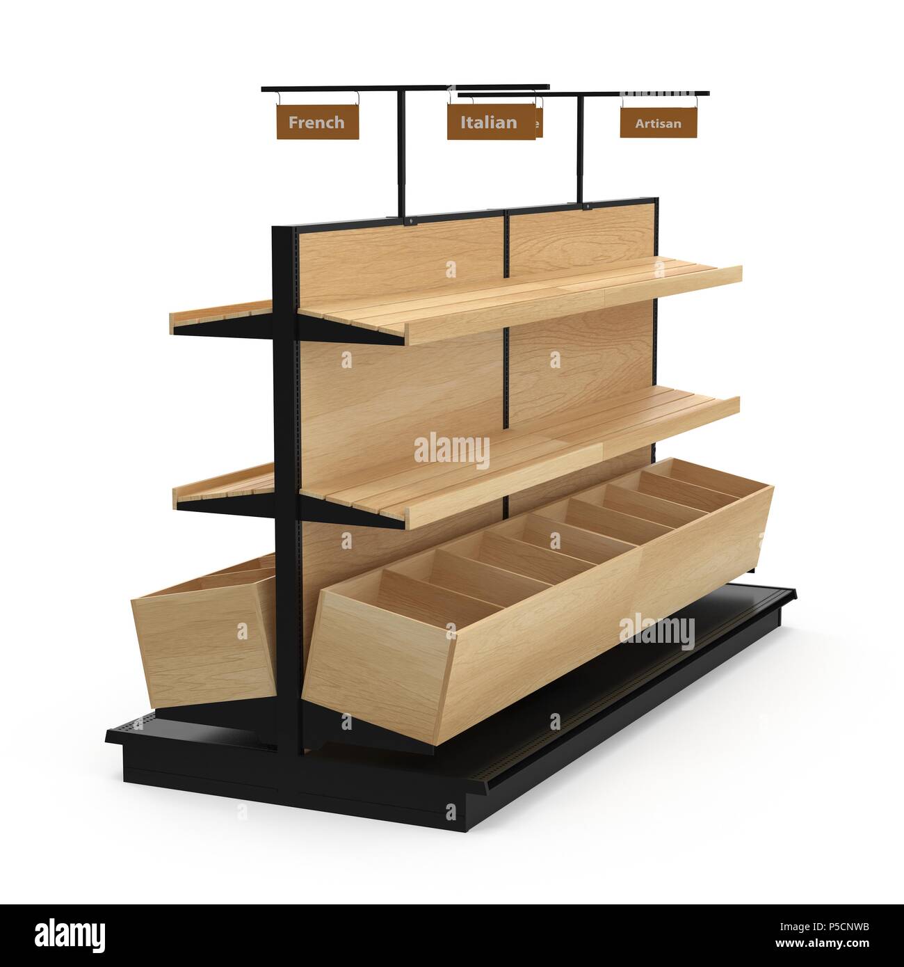 Shop Rack Bread Bread display racks for stores on white. 3D illustration Stock Photo ...
