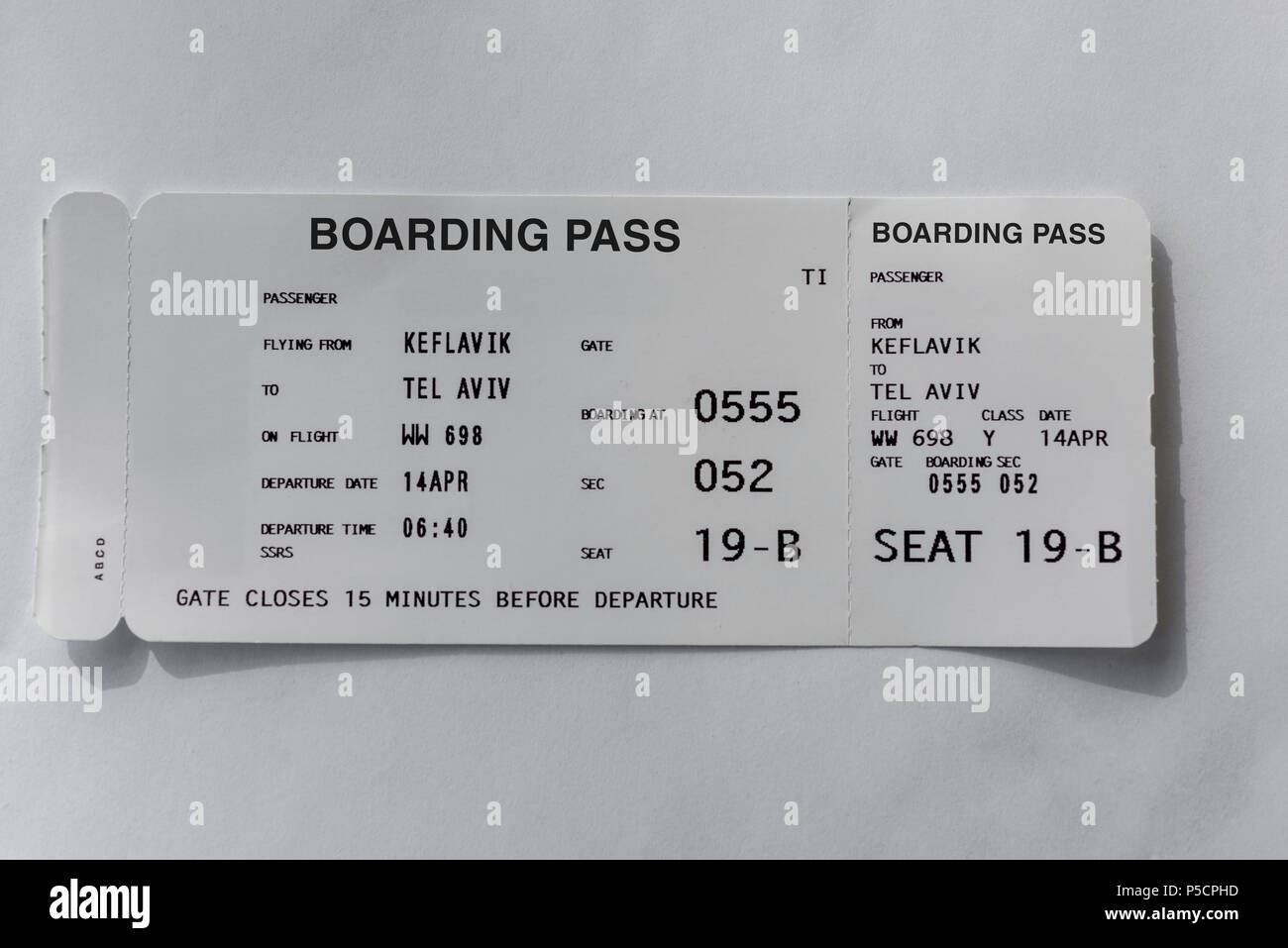 Boarding pass on white background Stock Photo