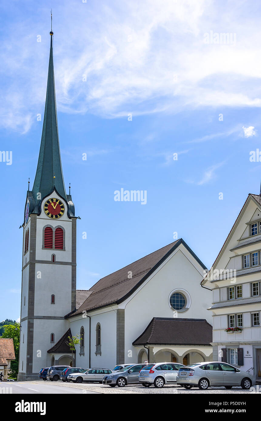 The church of the village of Gais in the canton of Appenzell Ausserrhoden, Switzerland. Stock Photo