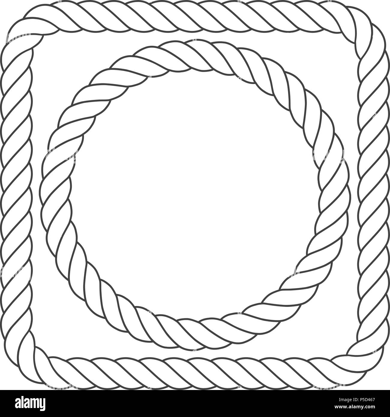 Simple rope frames - square and round rope borders Stock Vector
