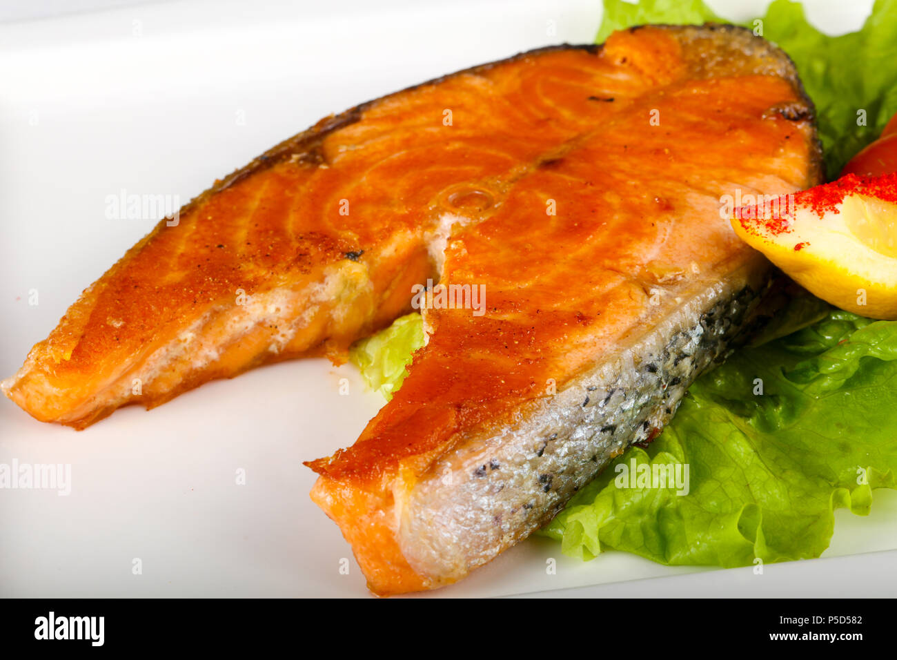 Roasted salmon steak Stock Photo - Alamy