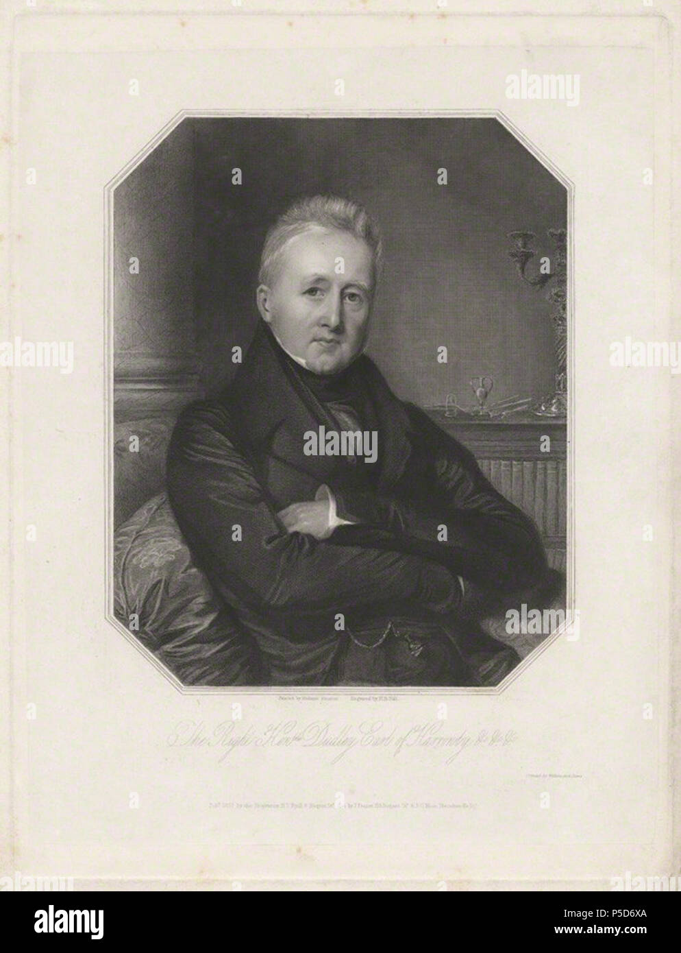 by Henry Bryan Hall, printed by  Wilkinson & Dawe, published by  Henry Thomas Ryall, published by  James Fraser, published by  Sir Francis Graham Moon, 1st Bt, after  Madame Meunier, stipple engraving, published 1837 484 Dudley Ryder, 1st Earl of Harrowby by Henry Bryan Hall, published 1837 Stock Photo
