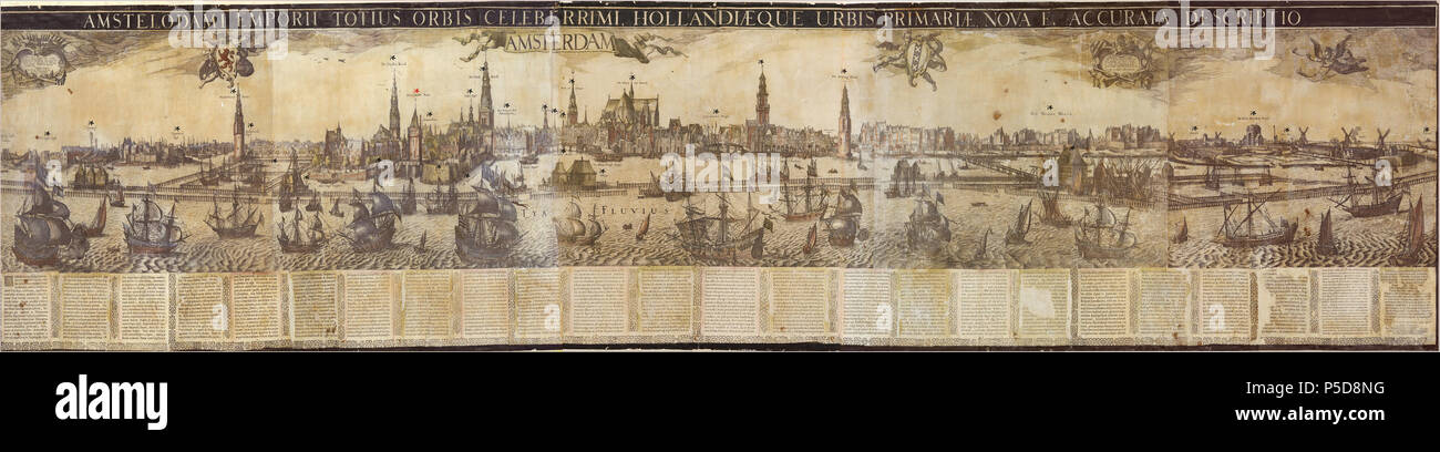 N/A. Stadsgezicht van Amsterdam op 5 bladen . between 1614 and 1618. P v d Keere (Petrus Kaerius) 58 Adam 1614 Kaerius kl Stock Photo