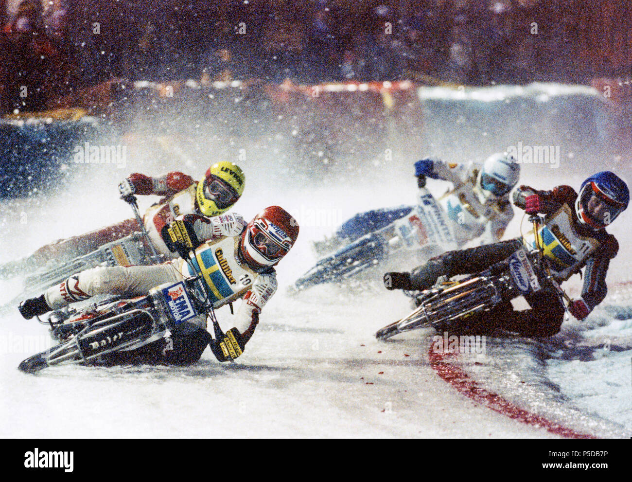 ICE RACING Swedish SVEN ERIK BJÖRKLUND and Per Olof Posa Serenius takes the lead in heat iat the world championship before Nischenko Russia and the Fi Stock Photo