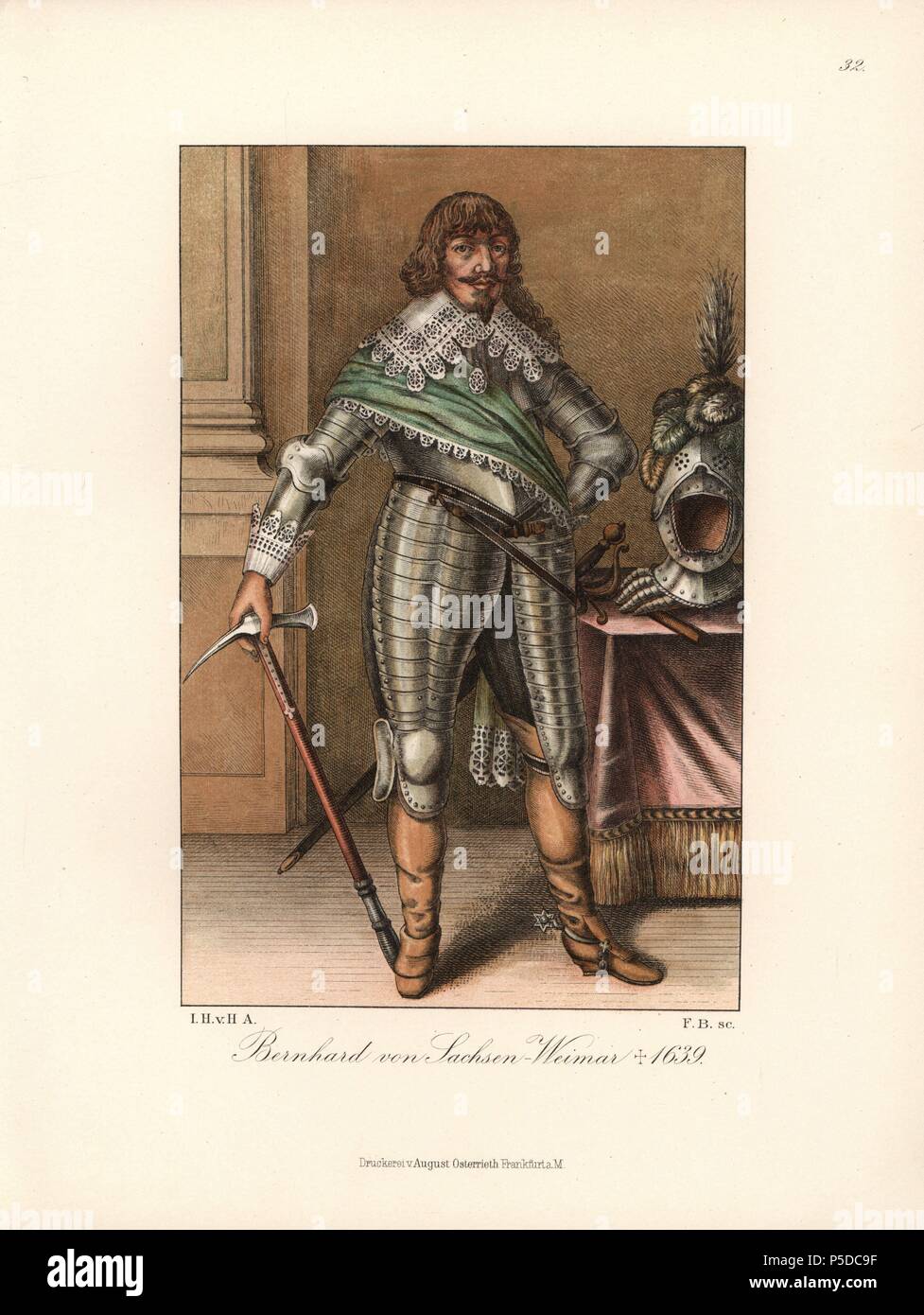 Duke Bernard of Saxe-Weimar, died 1639, general who fought in the 30 Year War. Chromolithograph from Hefner-Alteneck's 'Costumes, Artworks and Appliances from the Middle Ages to the 17th Century,' Frankfurt, 1889. Illustration by Dr. Jakob Heinrich von Hefner-Alteneck, lithographed by FB, and published by Heinrich Keller. Dr. Hefner-Alteneck (1811 - 1903) was a German museum curator, archaeologist, art historian, illustrator and etcher. Stock Photo