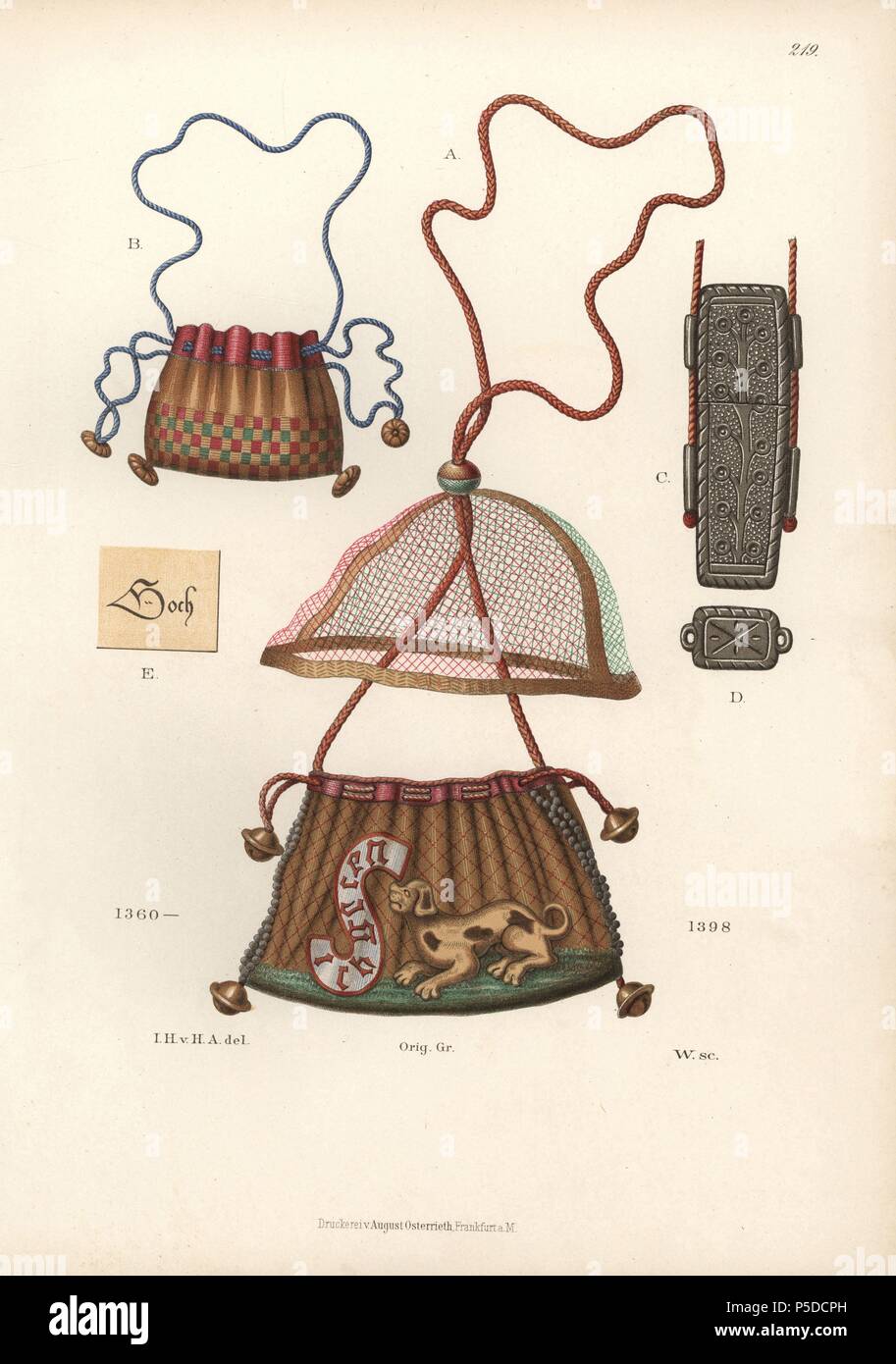 Chromolithograph from Hefner-Alteneck's 'Costumes, Artworks and Appliances from the early Middle Ages to the end of the 18th Century,' Frankfurt, 1883. IIlustration drawn by Hefner-Alteneck, lithographed by W, and published by Heinrich Keller. Dr. Jakob Heinrich von Hefner-Alteneck (1811-1903) was a German archeologist, art historian and illustrator. He was director of the Bavarian National Museum from 1868 until 1886. Stock Photo
