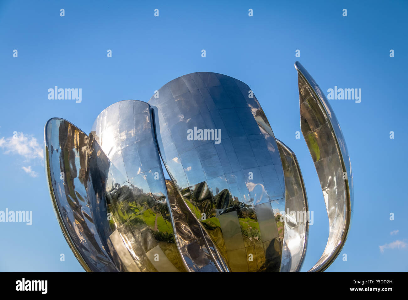 Metallic flower sculpture 'Floralis Generica' at Plaza de las Naciones Unidas in Recoleta neighborhood - Buenos Aires, Argentina Stock Photo