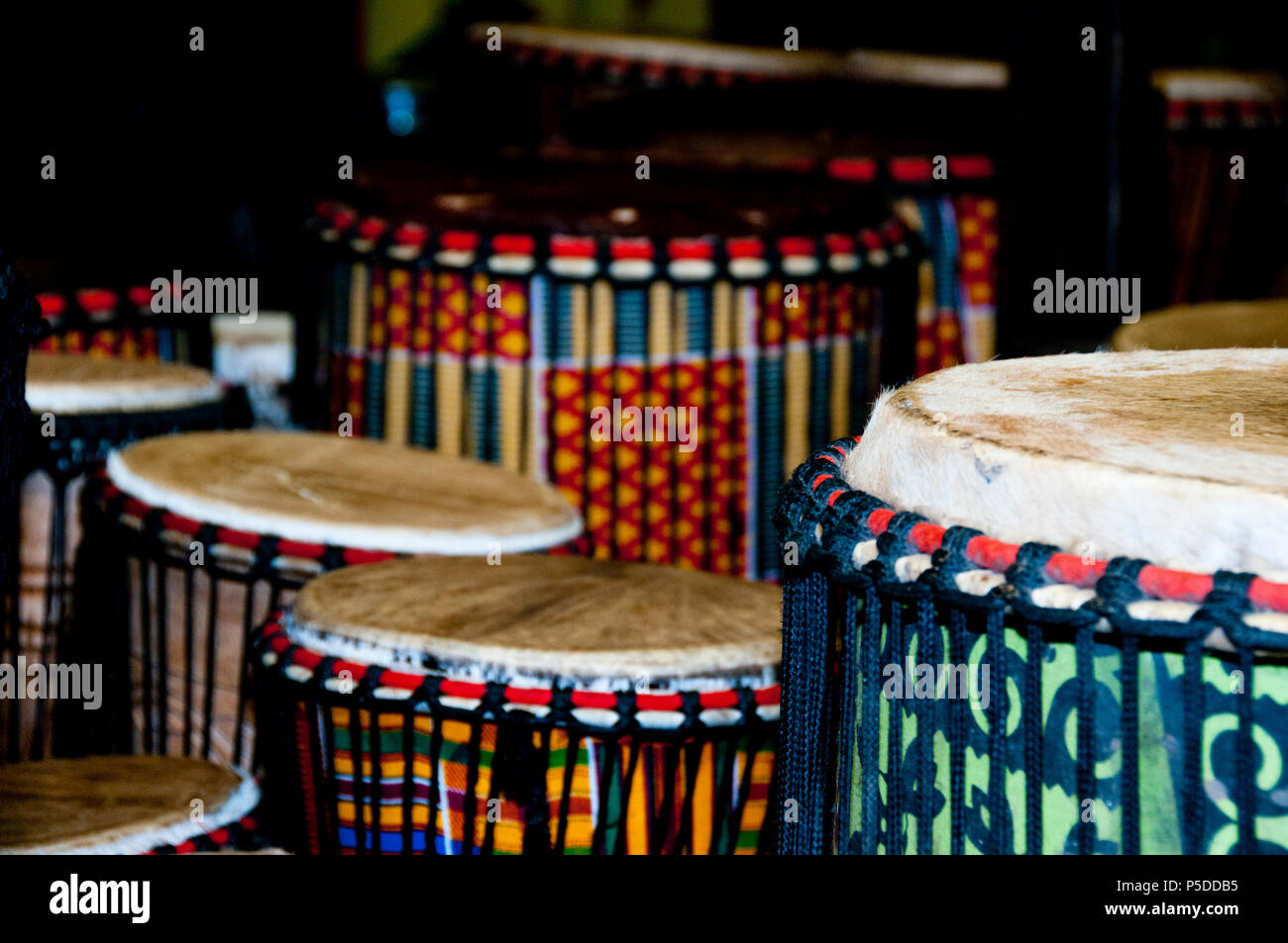 A selection of Djembi drums, Stock Photo