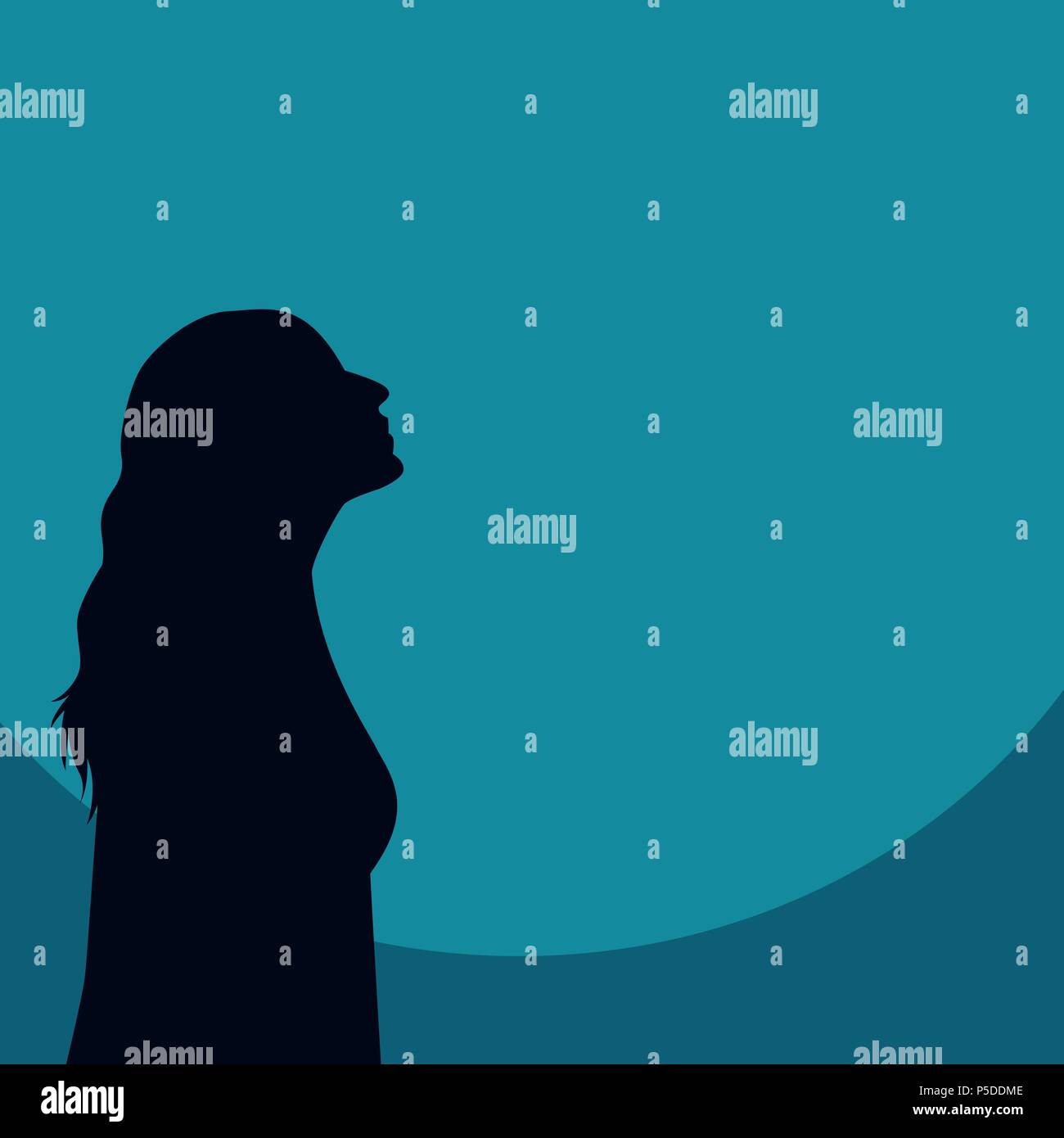 Girl Silhouette Looking Up Stock Vector