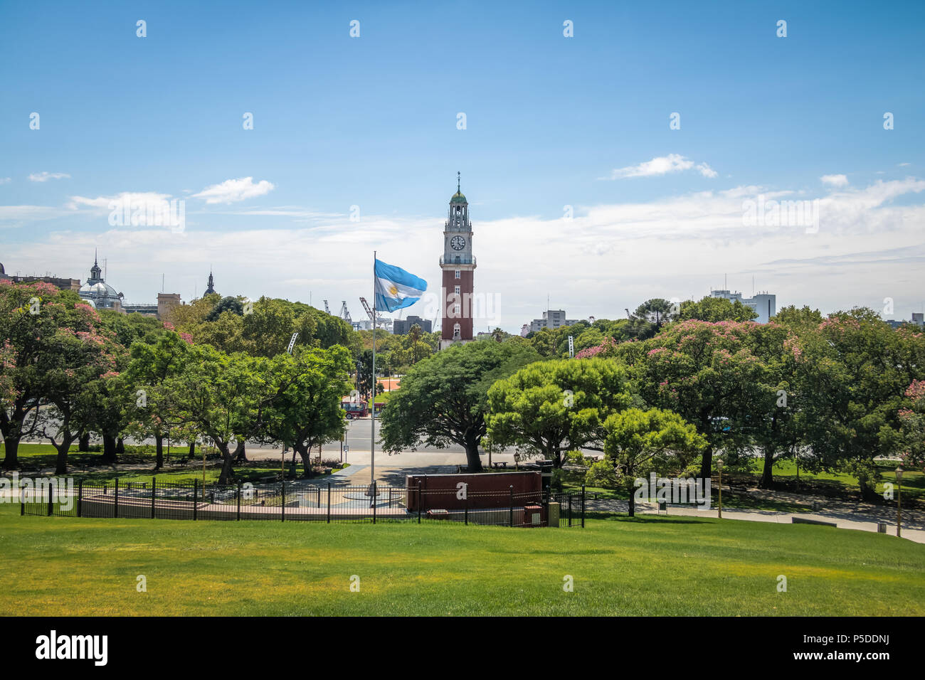 Torre Monumental or Torre de los Ingleses (Tower of the English) and General San Martin Plaza in Retiro - Buenos Aires, Argentina Stock Photo