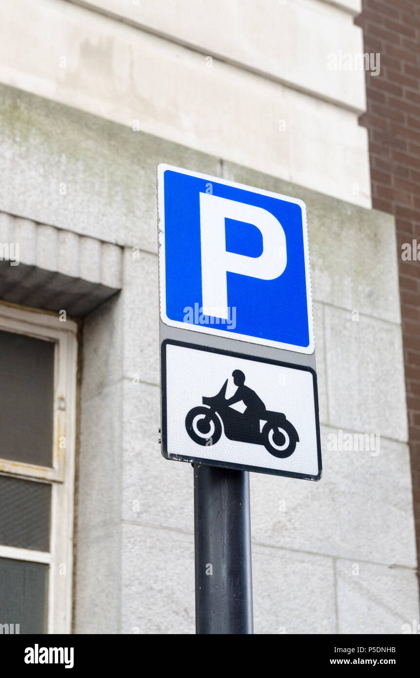Sign above parking bay for motorcycles in Birmingham Stock Photo