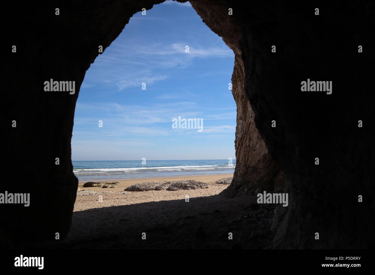 Beach Cave with a view, the white rocks Portrush Stock Photo