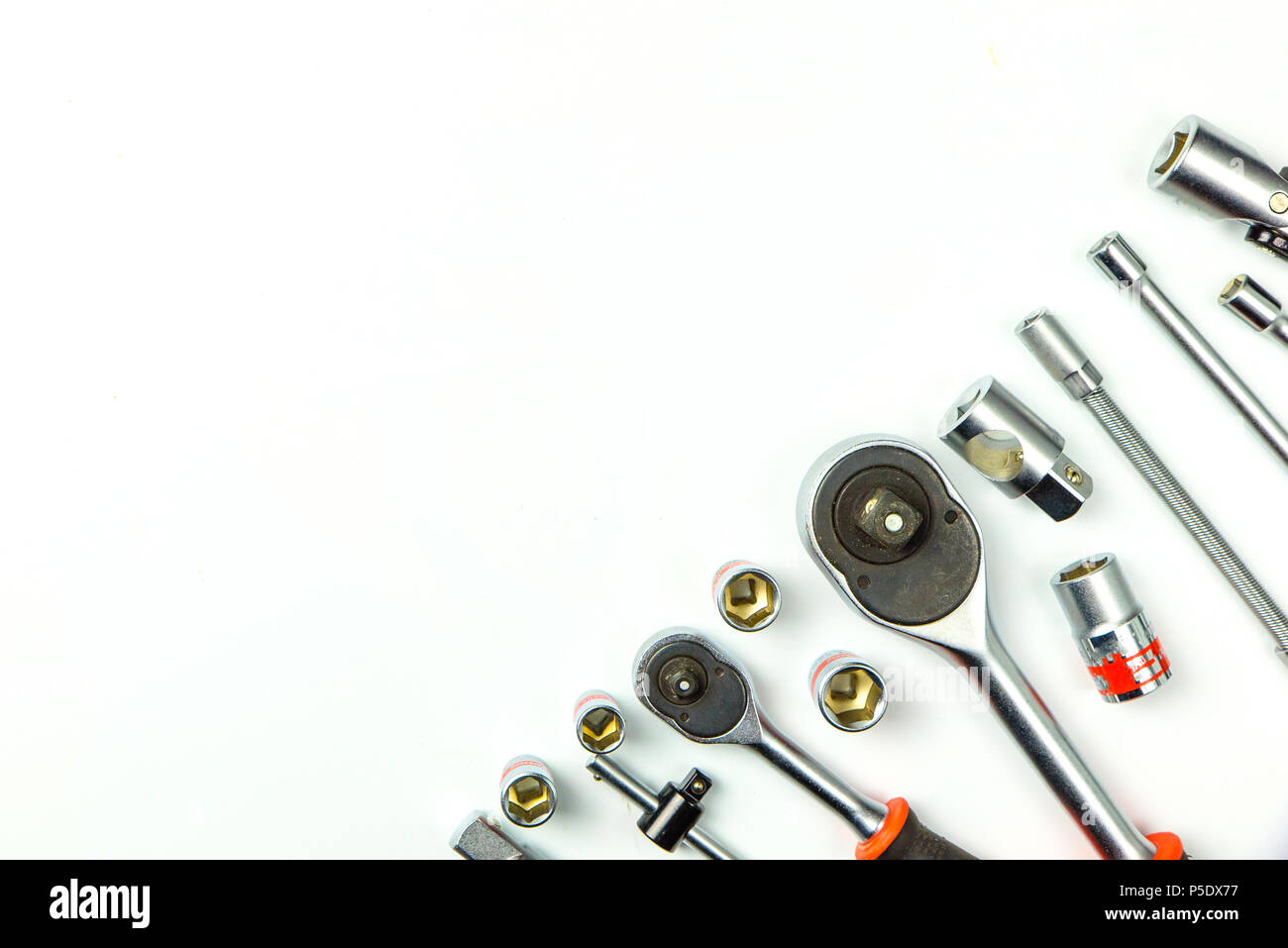 Socket Spanner Wrenches on white Background for mechanical tools