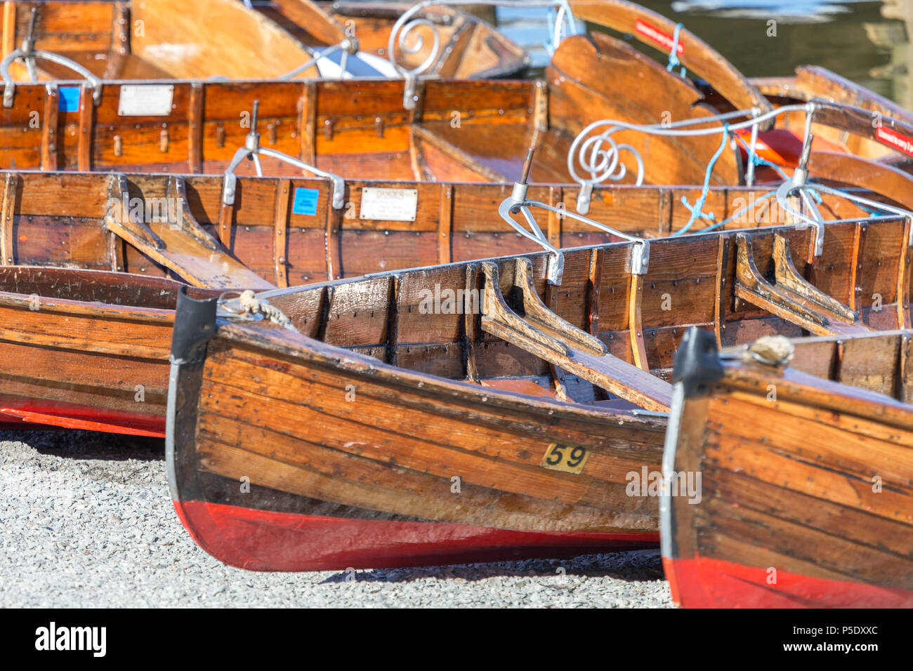 A row of 'for hire' rowing boats at BownessOnWindermere in the