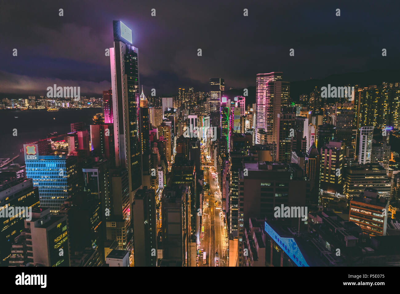 Aerial view of Hong Kong city skyline at night Stock Photo - Alamy
