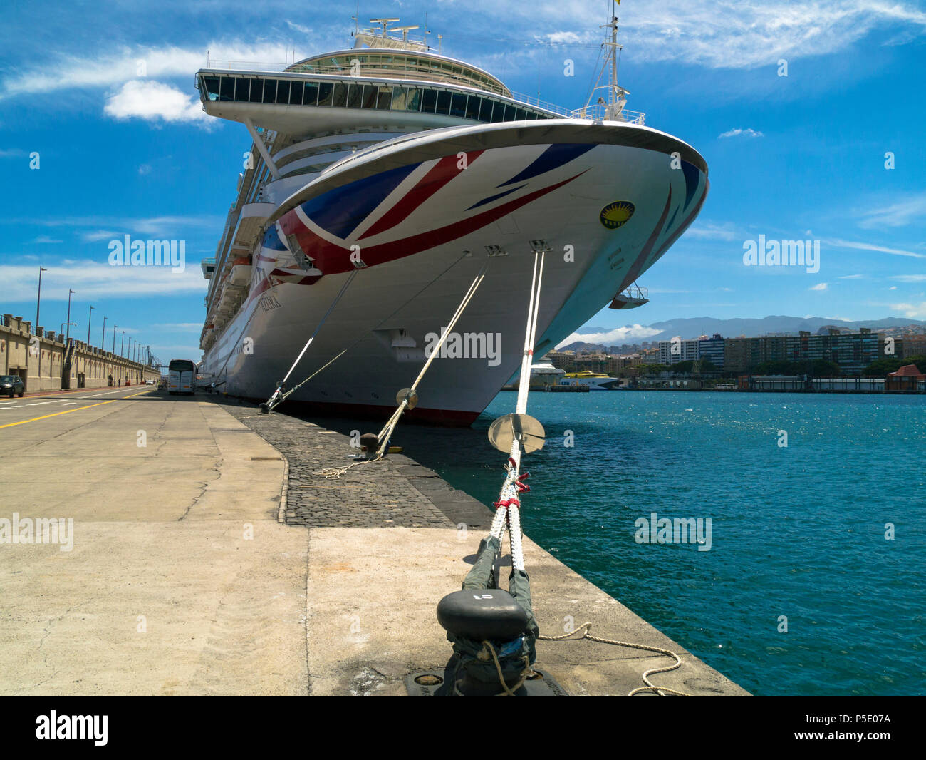 bow mooring lines on the P&O cruise ship Azura in Santa Cruz de