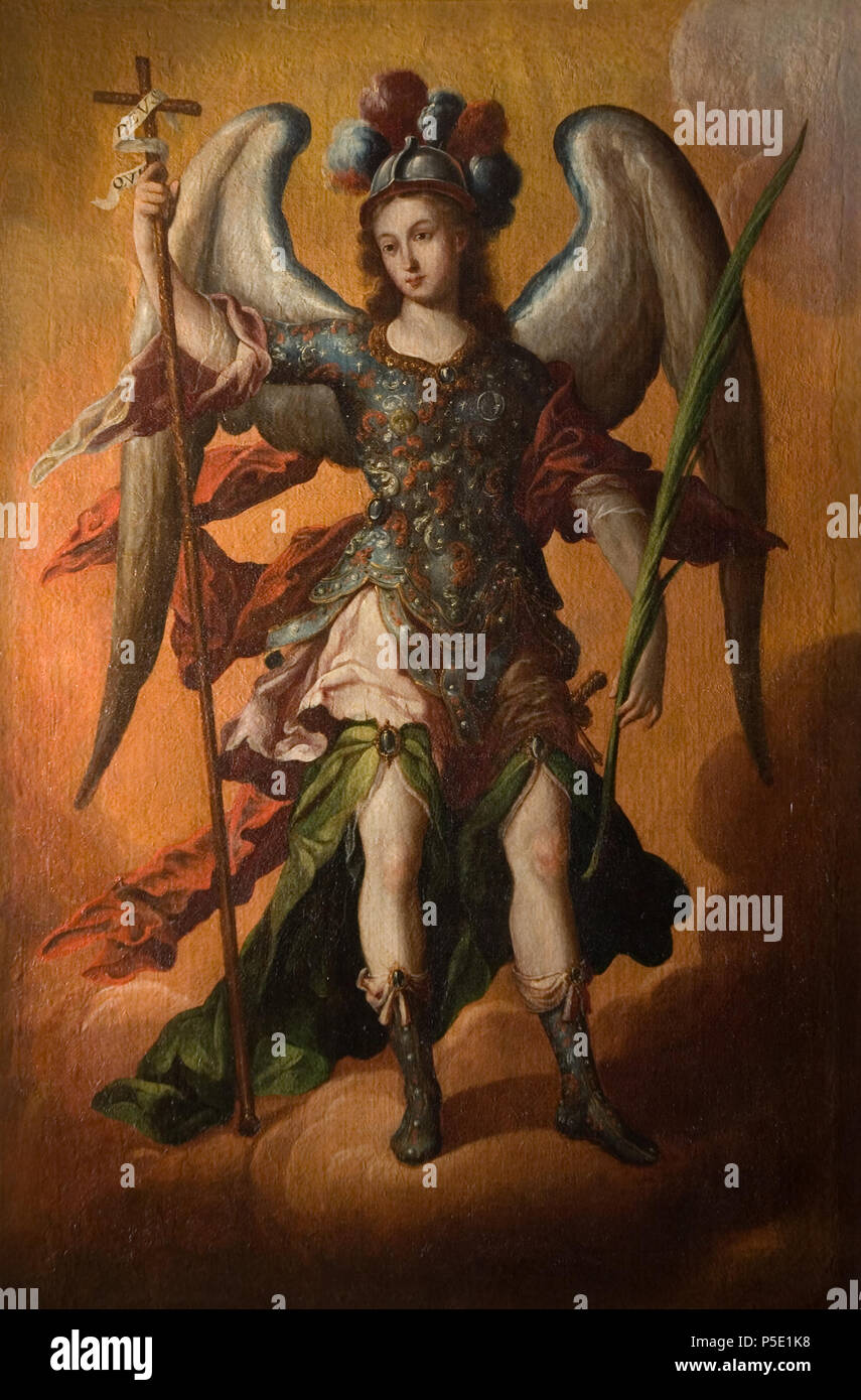 N/A.  English: Saint Michael the Archangel, anonymous Spanish colonial, 18th century, oil on canvas, 72.5 x 46.5 inches. Brigham Young University Museum of Art . 18th century. N/A 4 'Saint Michael the Archangel', Spanish colonial, Brigham Young University Museum of Art Stock Photo