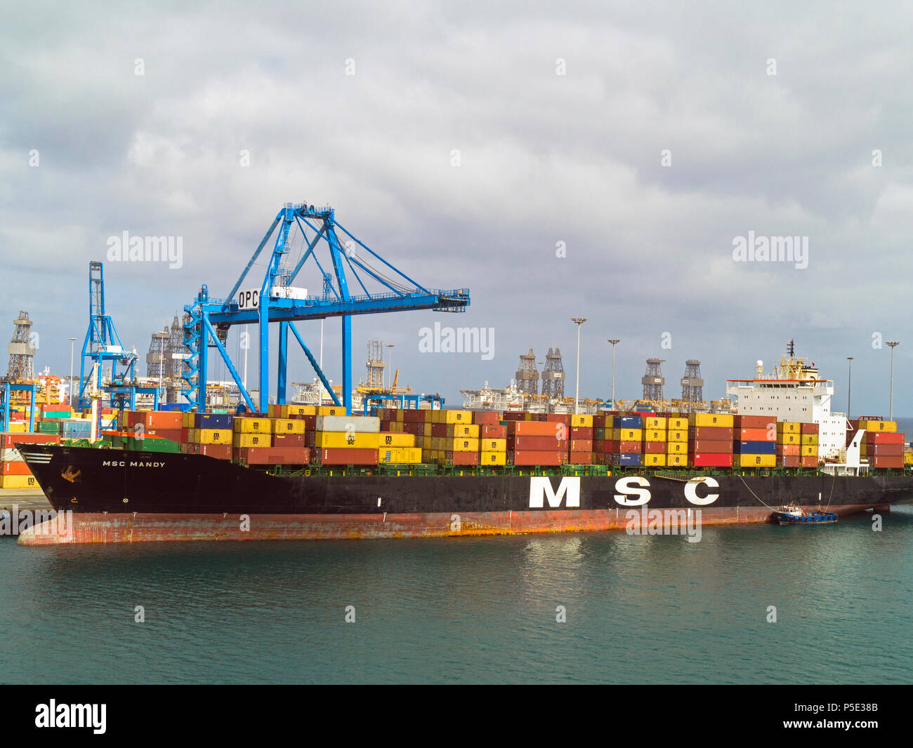 MSC container ship MANDY at the busy port of  Las Palmas de Gran Canaria, Canary Islands, Europe Stock Photo