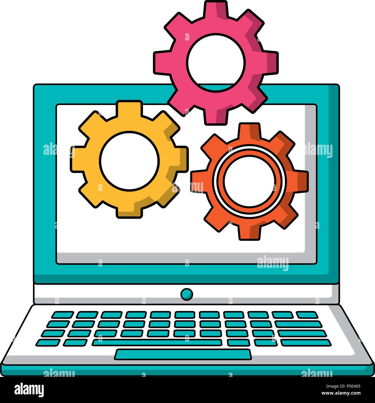 laptop computer with gears machine isolated icon vector illustration ...