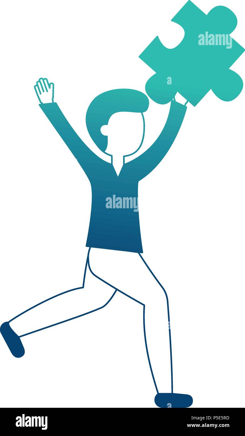 businessman holding jigsaw pieces puzzle success vector illustration ...
