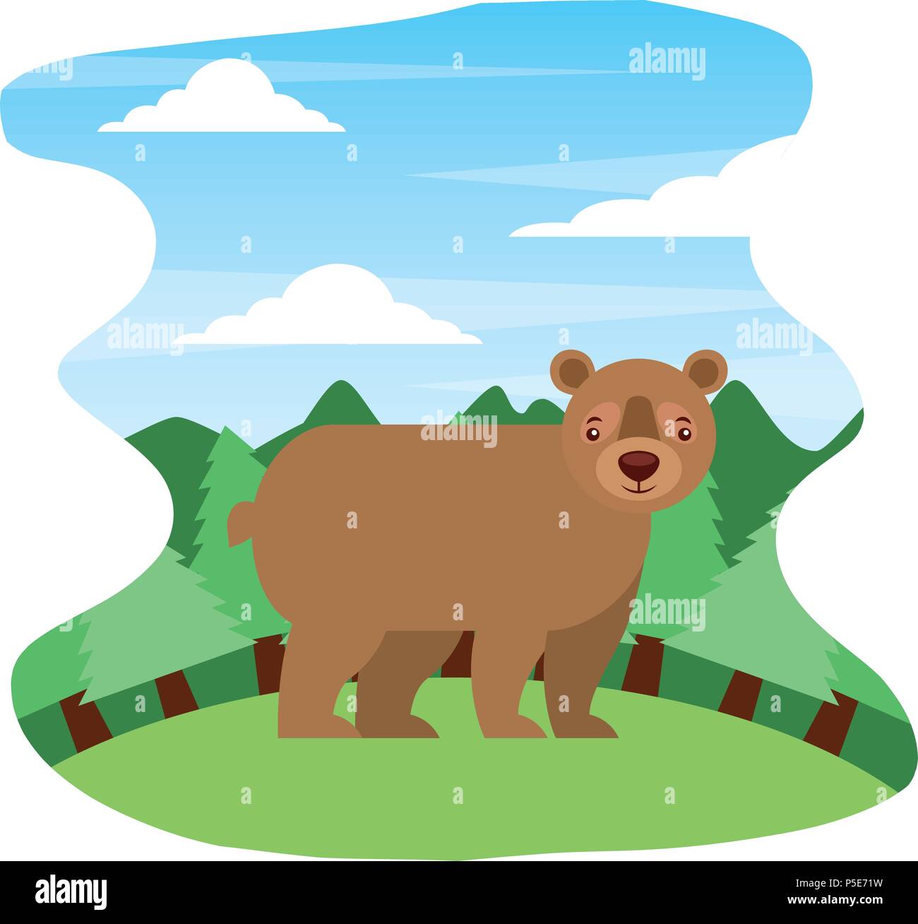 grizzly bear wildlife in forest landscape vector illustration Stock ...