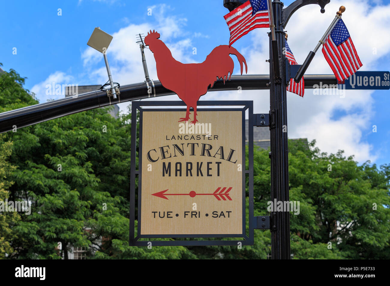 Lancaster, PA, USA June 25, 2018 A directional sign with a red