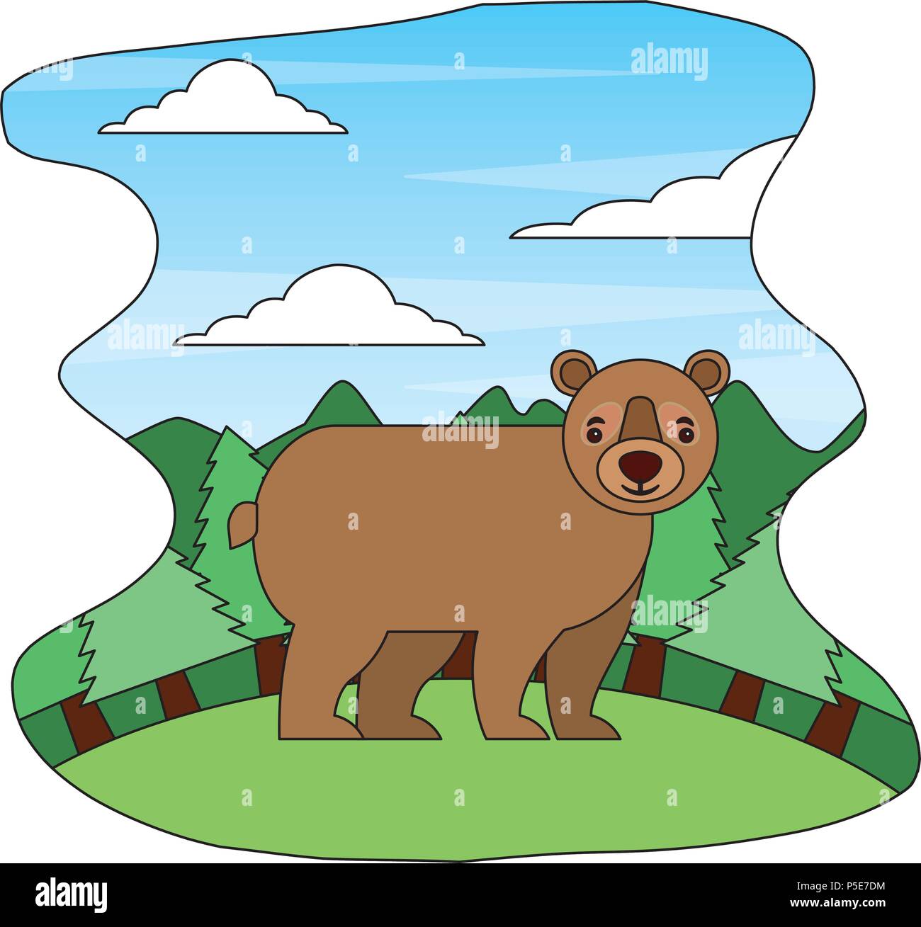 grizzly bear wildlife in forest landscape vector illustration Stock ...