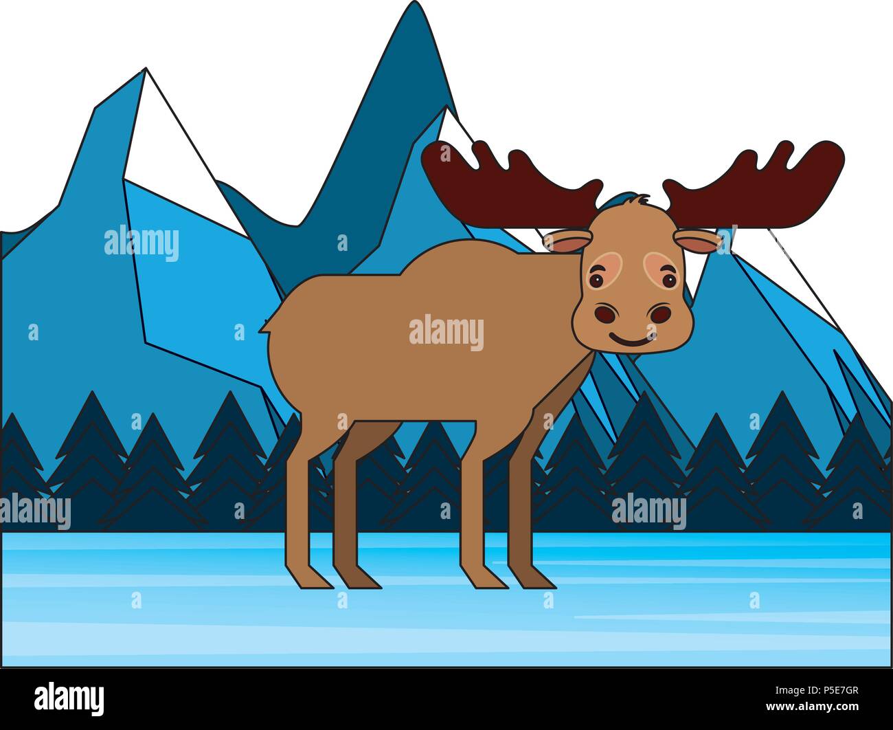 moose in winter forest landscape vector illustration Stock Vector Image ...