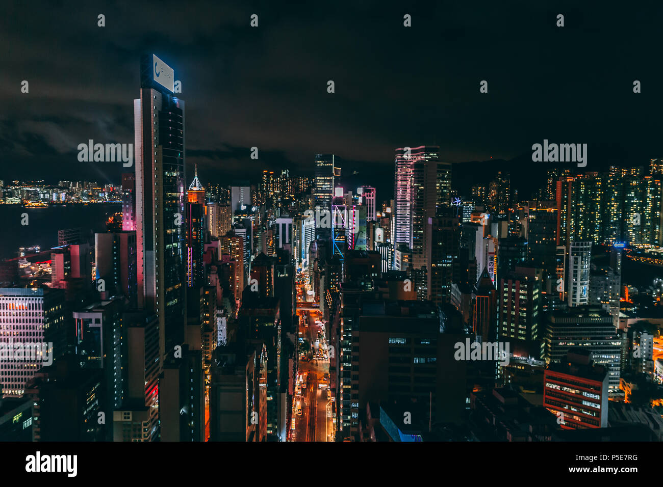 Aerial view of Hong Kong city skyline at night Stock Photo - Alamy