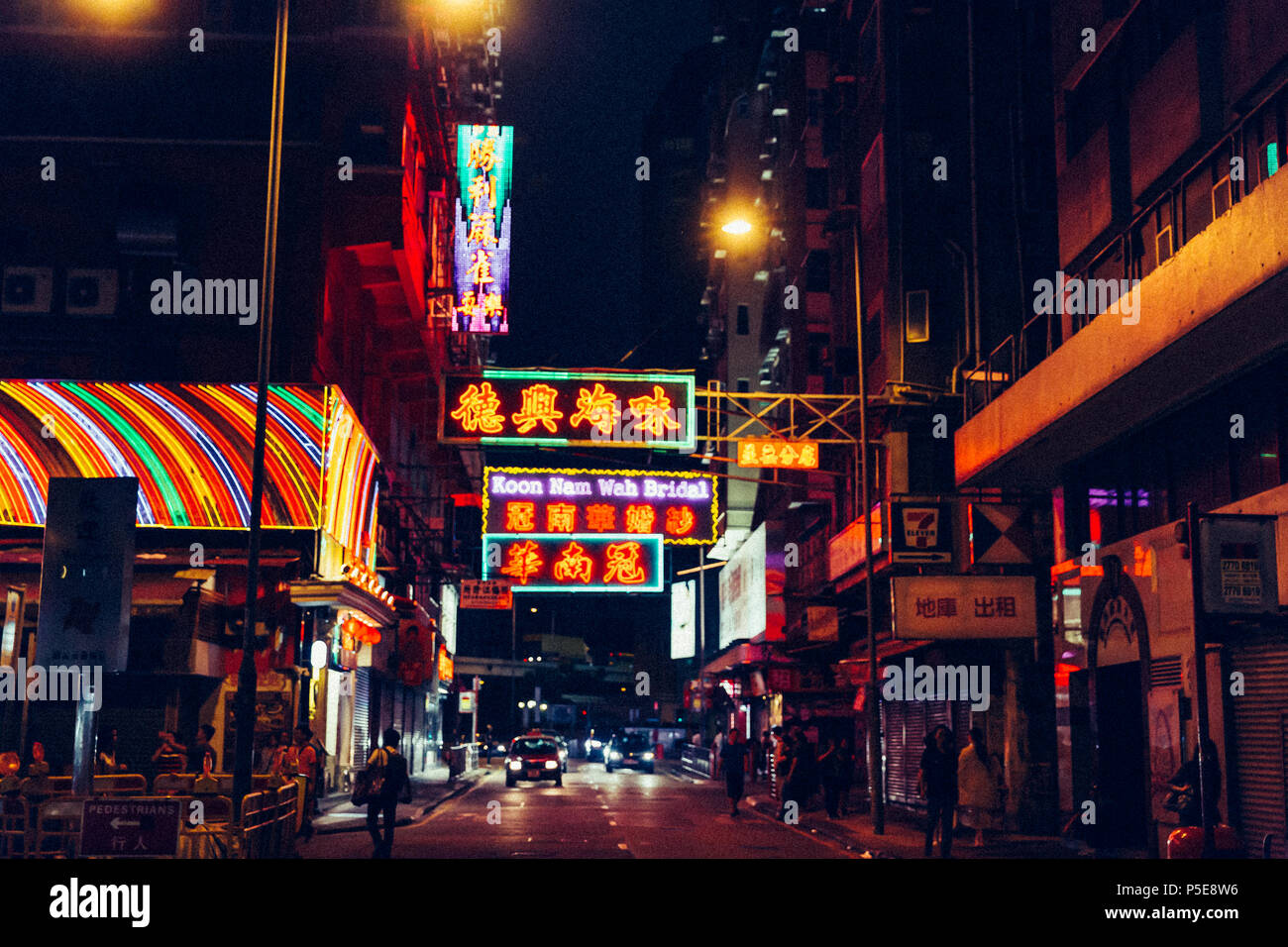 HONG KONG - JUNE 01, 2018: Neon signs lights on Nathan Road at night in Hong Kong Stock Photo