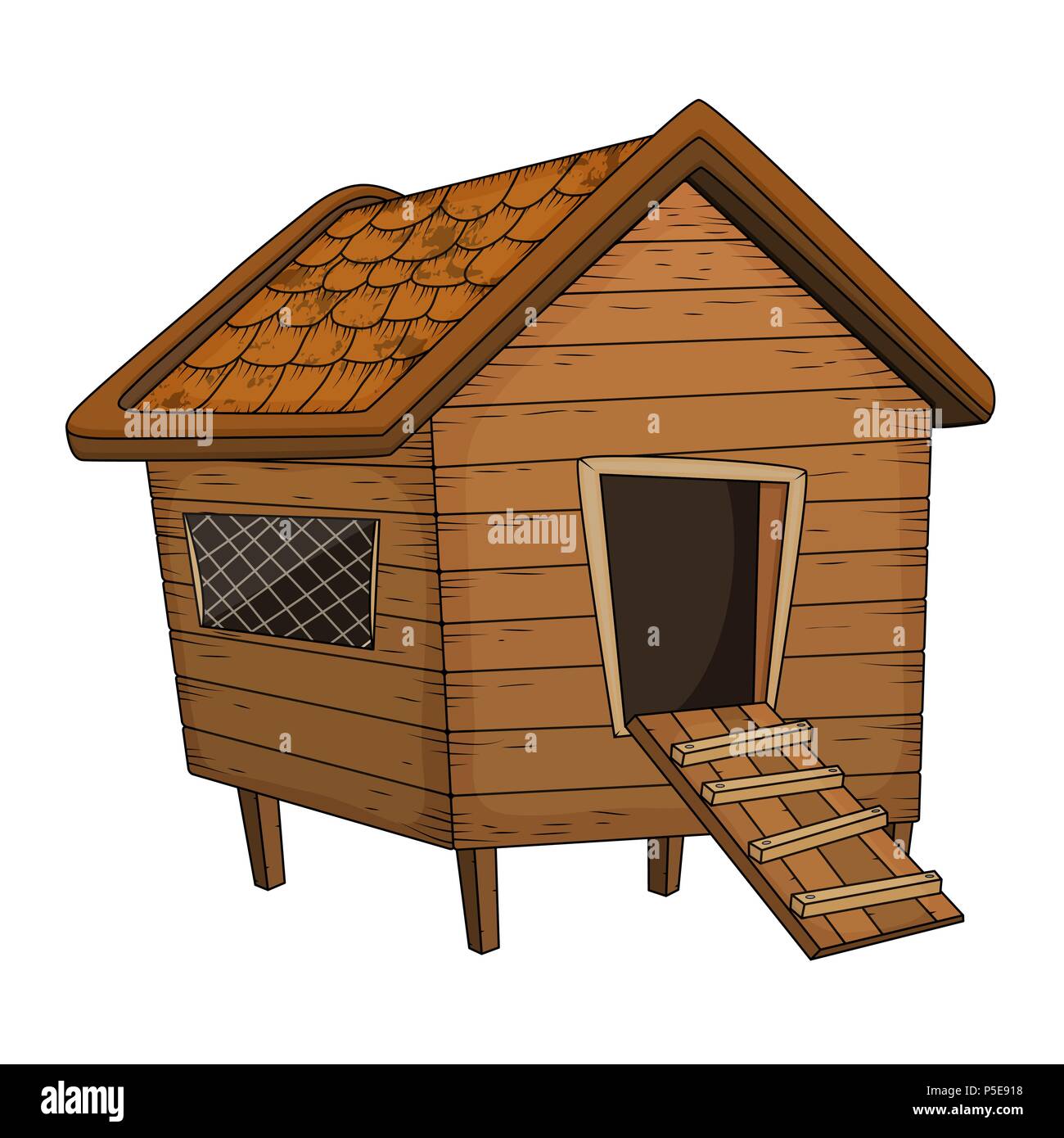 cartoon chicken coop design isolated on white background Stock Vector