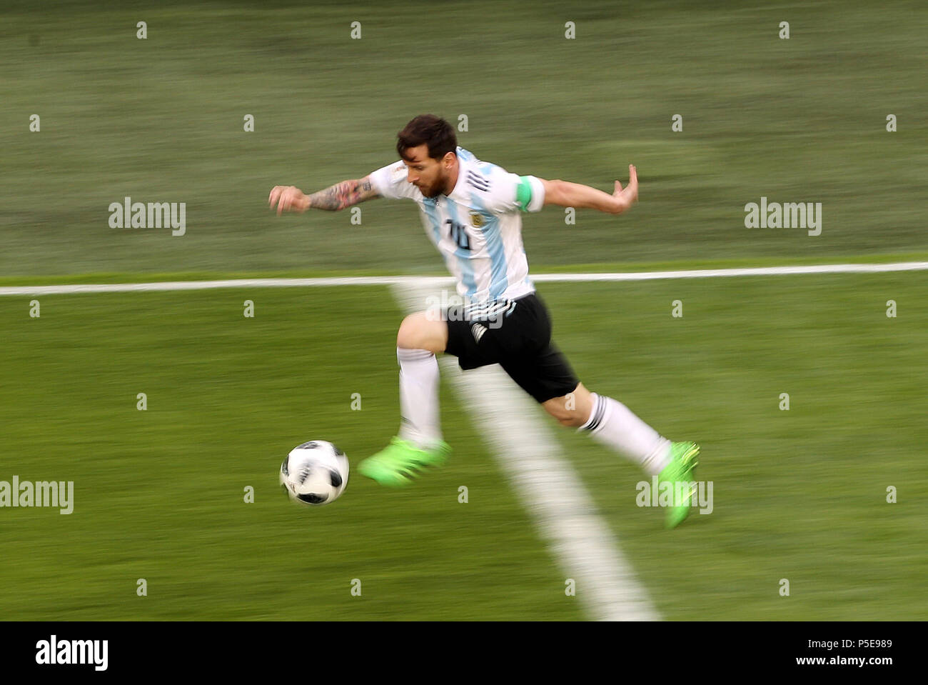 Argentina's Lionel Messi during the FIFA World Cup Group D match at Saint Petersburg Stadium. Stock Photo