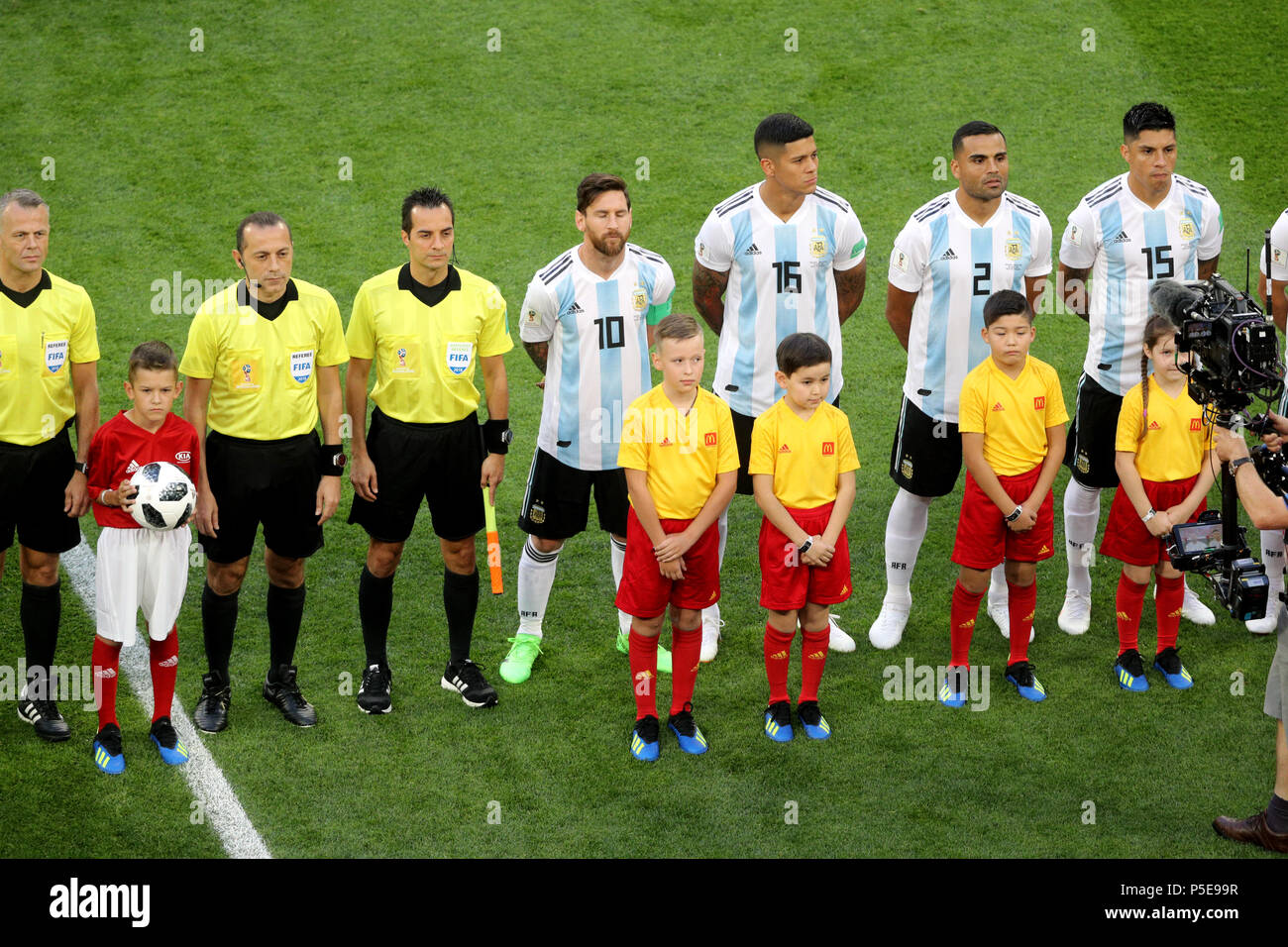Argentina's Lionel Messi (10) lines up before the FIFA World Cup Group D match at Saint Petersburg Stadium. Stock Photo